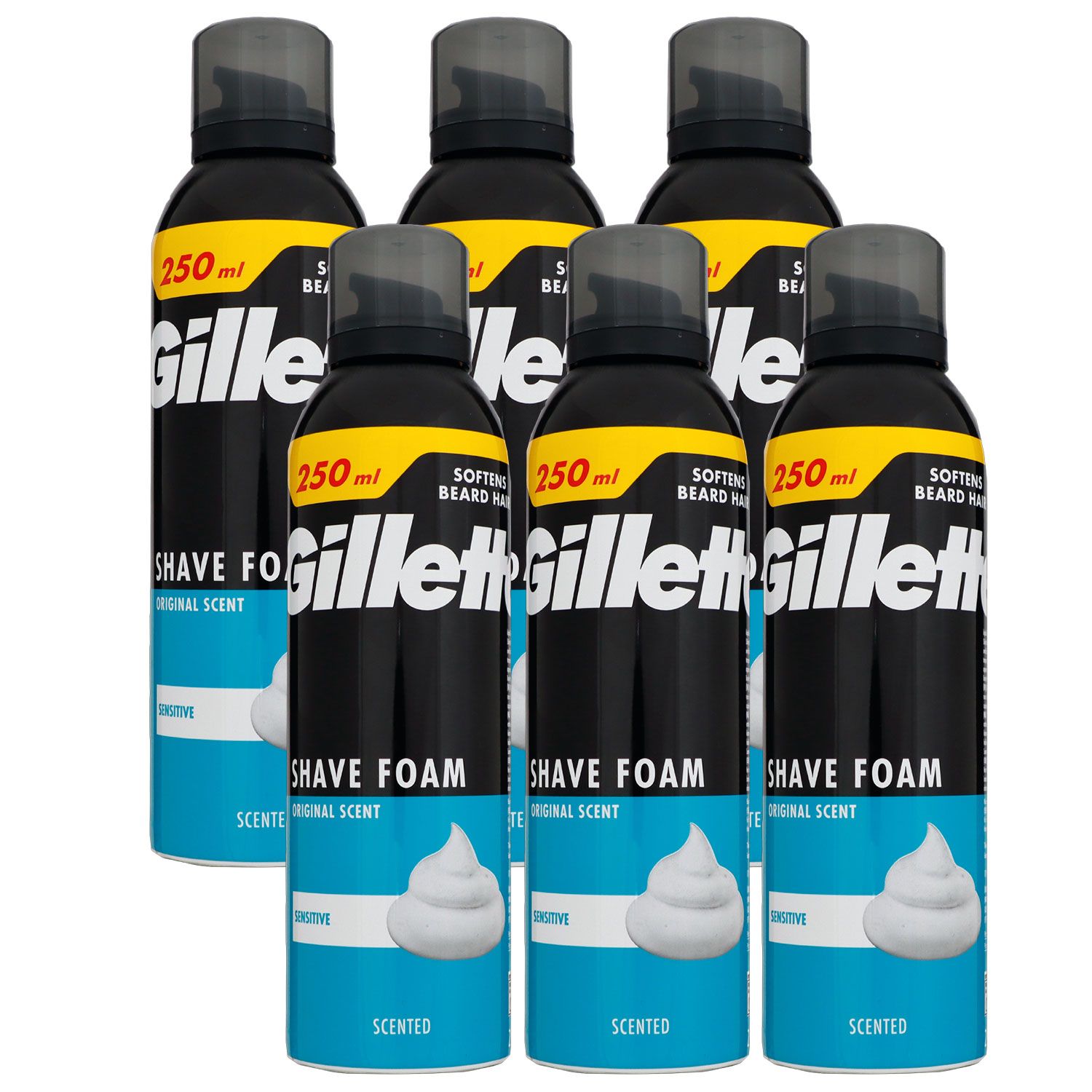Gillette Shave Foam Rasierschaum 6 x 250 ml f�r empfindliche Haut Sensitive Set