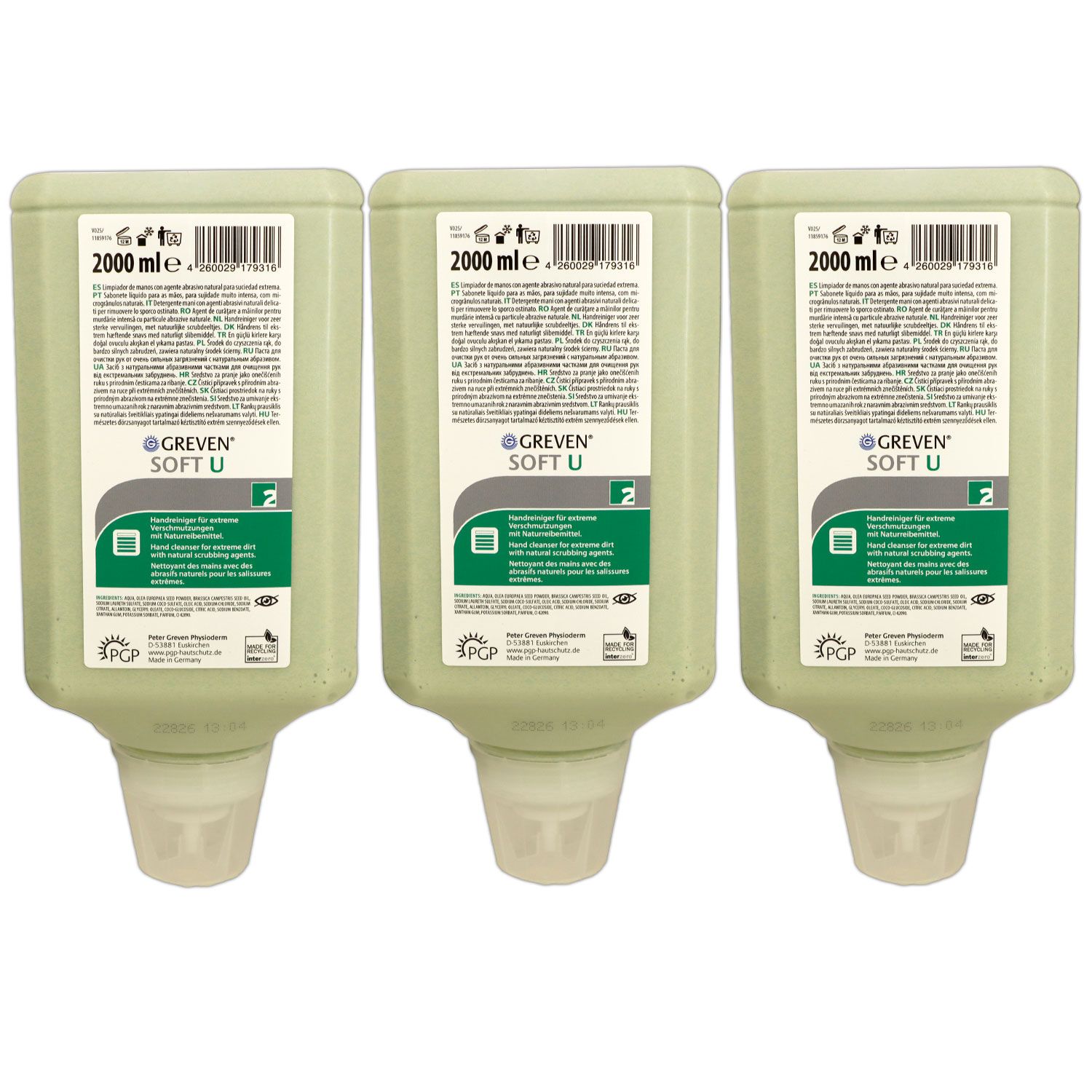 Greven Soft U 3 x 2000 ml Handreiniger mit Bioreibek�rpern aus Olivenkernen Set