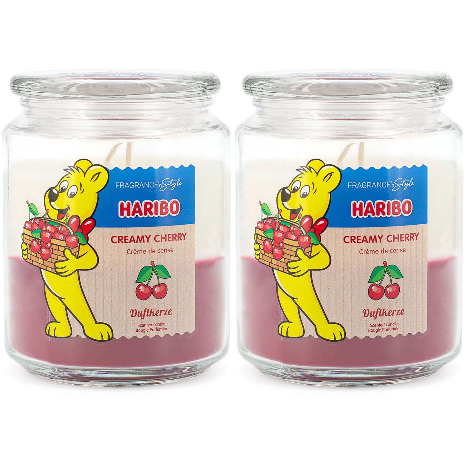 Haribo Creamy Cherry 2 x 510 g Gummib�ren Duftkerze im Glas Set