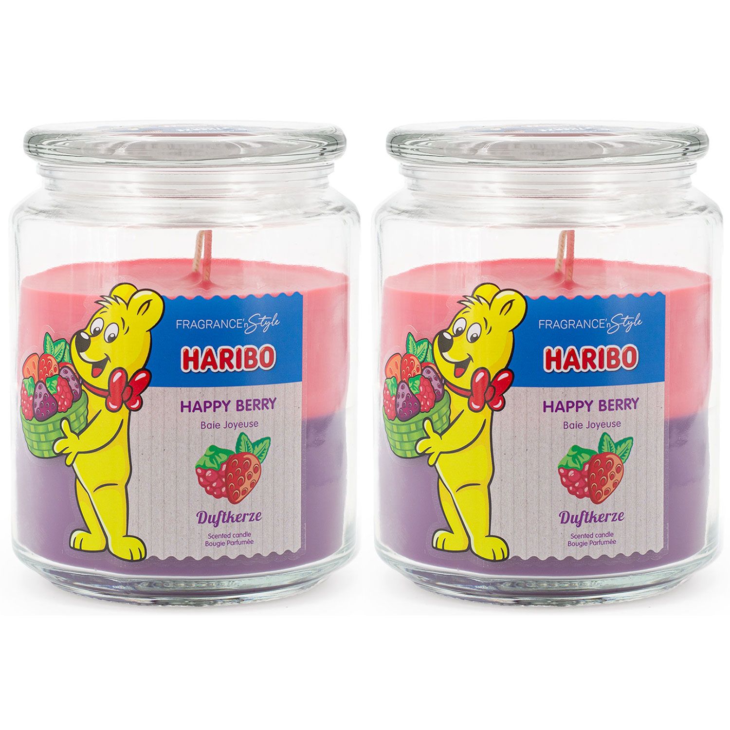 Haribo Happy Berry 2 x 510 g Gummib�ren Duftkerze im Glas Set