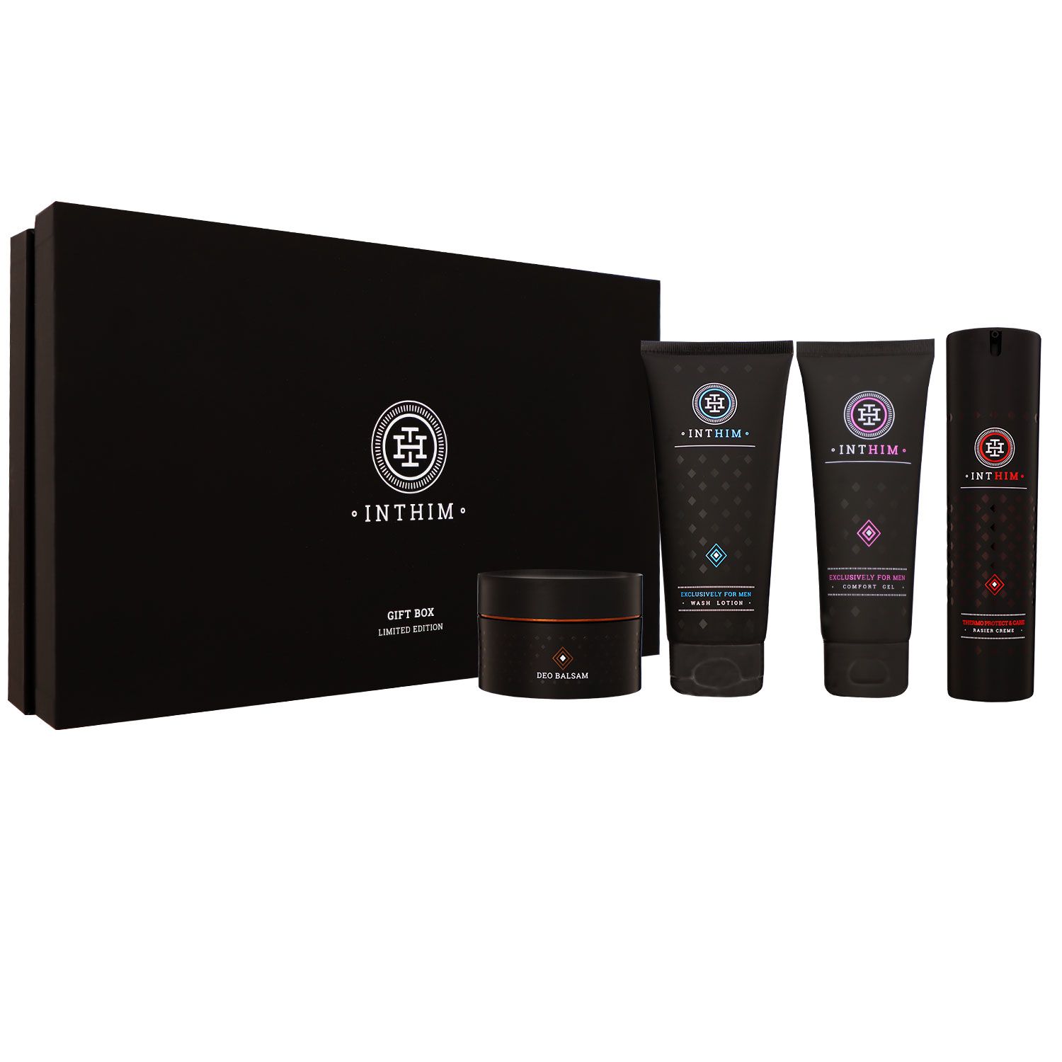 IntHim Gift Box Geschenk Box Wash Lotion, After Shave, Deo Balsam & Rasier Creme