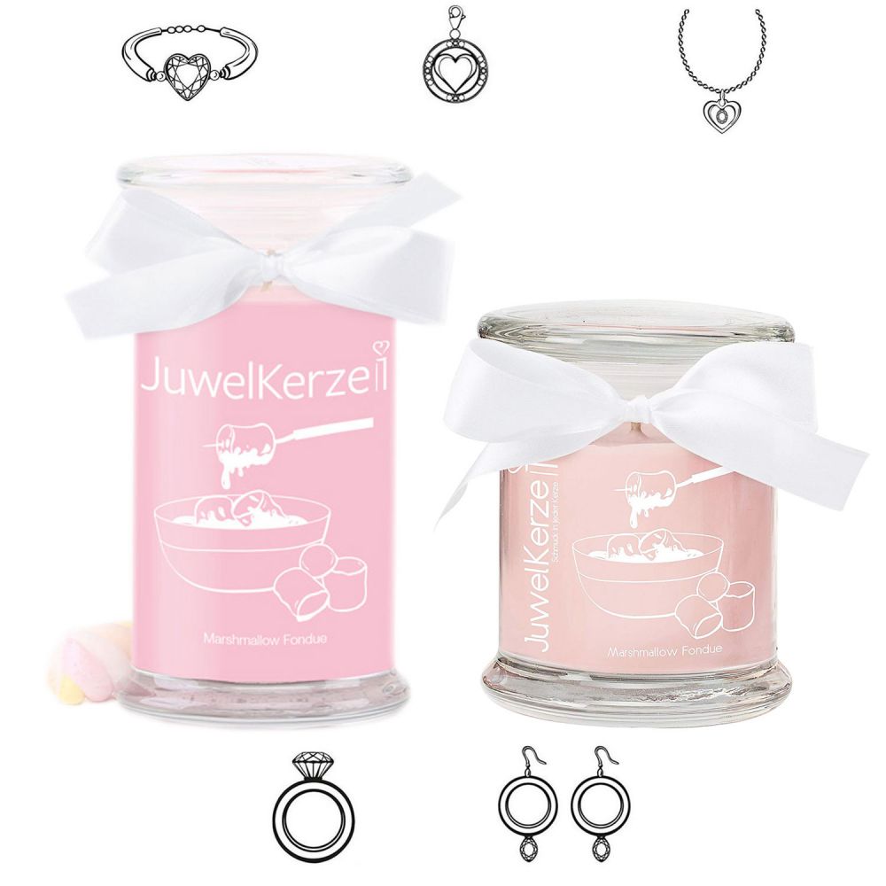 Silber Ring, Brenndauer: 90-120 Stunden M Große rosane Duftkerze mit Überraschung als Geschenk für Sie JuwelKerze Marshmallow Fondue Kerze im Glas mit Schmuck
