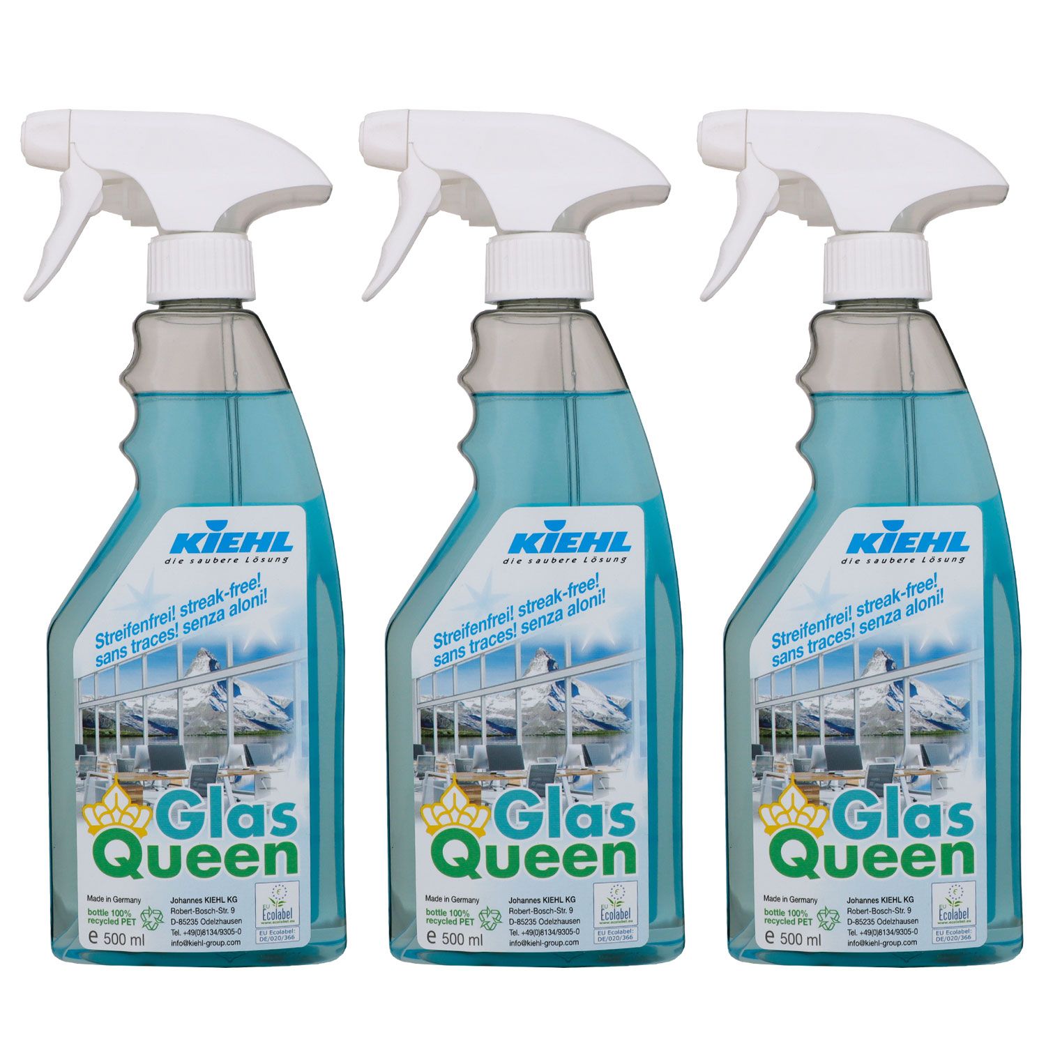 Kiehl GlasQueen 3 x 500 ml Glas- und Oberfl�chenreiniger mit Spr�her Set