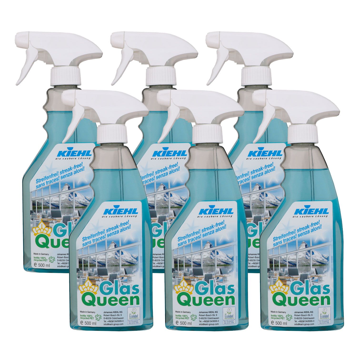 Kiehl GlasQueen 6 x 500 ml Glas- und Oberfl�chenreiniger mit Spr�her set