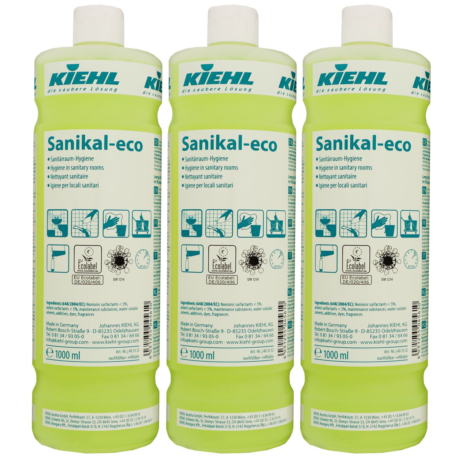 Kiehl Sanikal Eco 3 x 1 Liter Sanit�rreiniger l�st Kalk- und Seifenr�ckst�nde