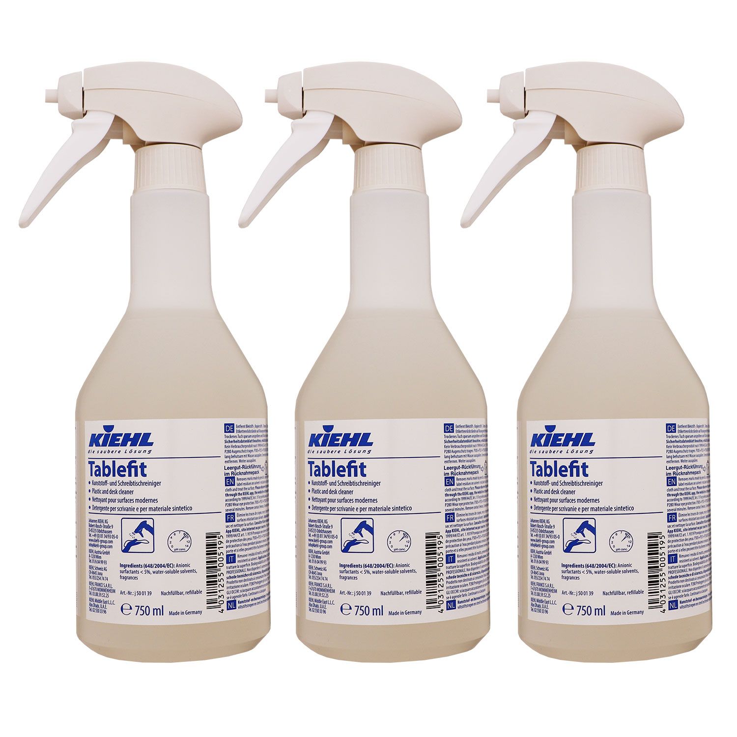 Kiehl Tablefit 3 x 750 ml Kunststoff- und Schreibtischreiniger