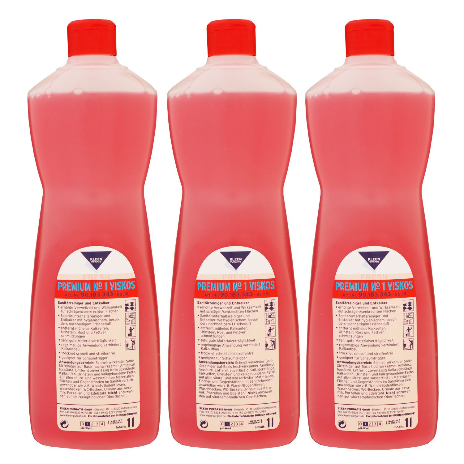 Kleen Purgatis Premium No. 1 Viskos 3 x 1 Liter Sanit�rreiniger & Entkalker Set