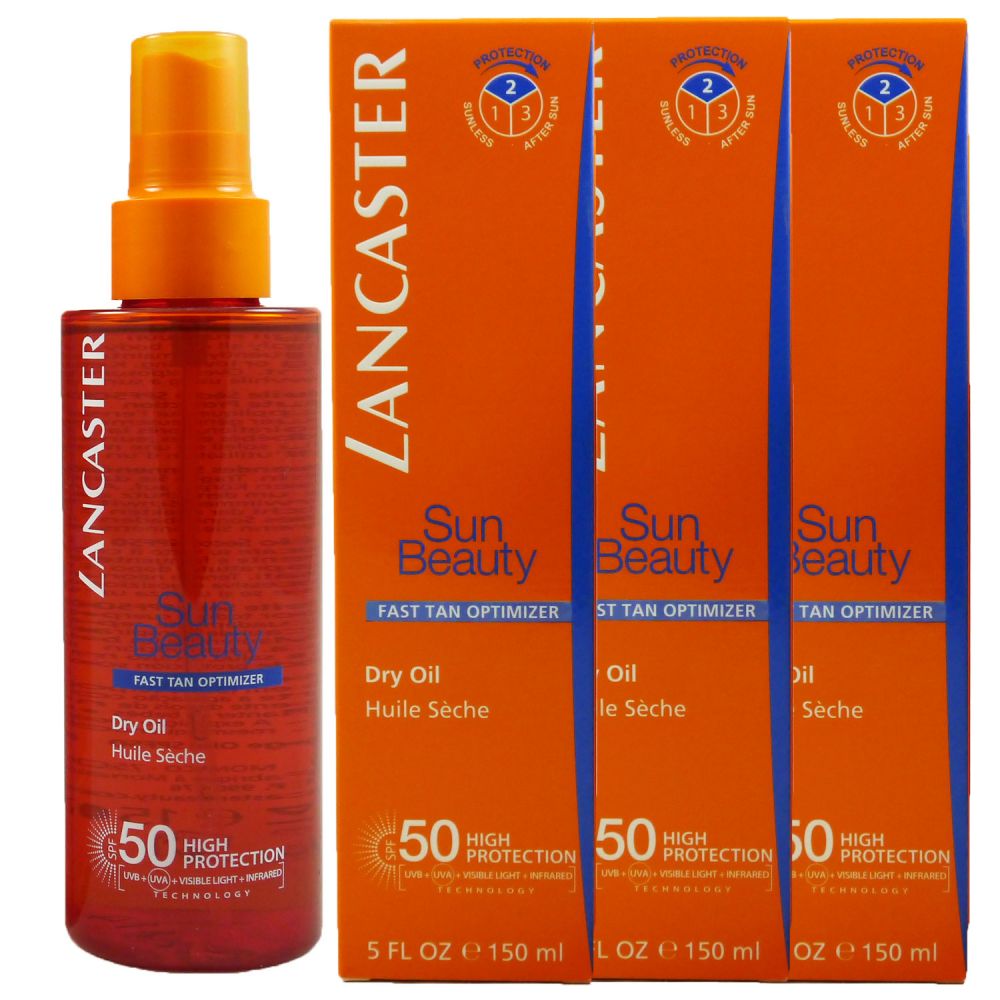 vredig beetje animatie Lancaster Sun Beauty Dry Oil Fast Tan Optimizer SPF 50 3 x 150 ml bei Riemax