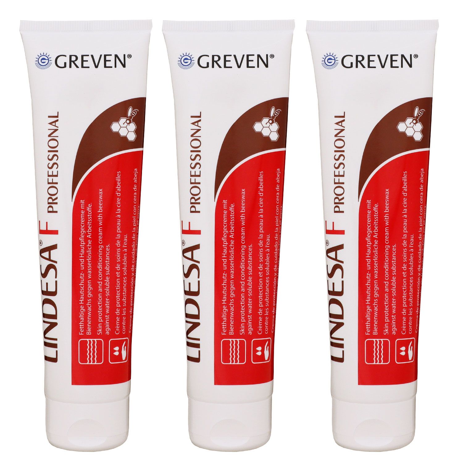 Lindesa F Professional 3 x 100 ml Fetthaltige Hautschutzcreme mit Bienenwachs