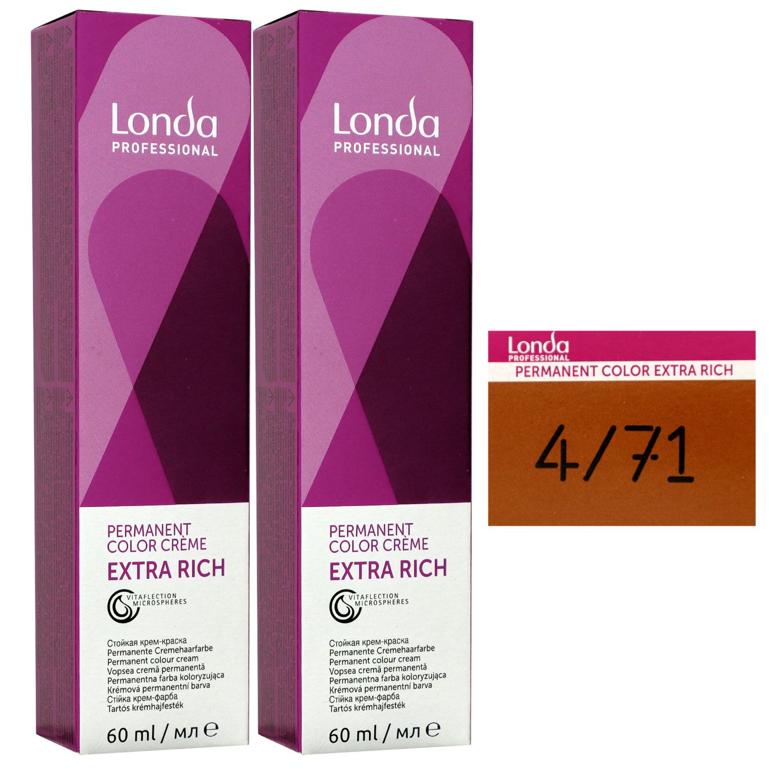 Londa Professional permanente Cremehaarfarbe Extra Rich 2 x 60 ml 4/71 mittelbraun braun asch Set