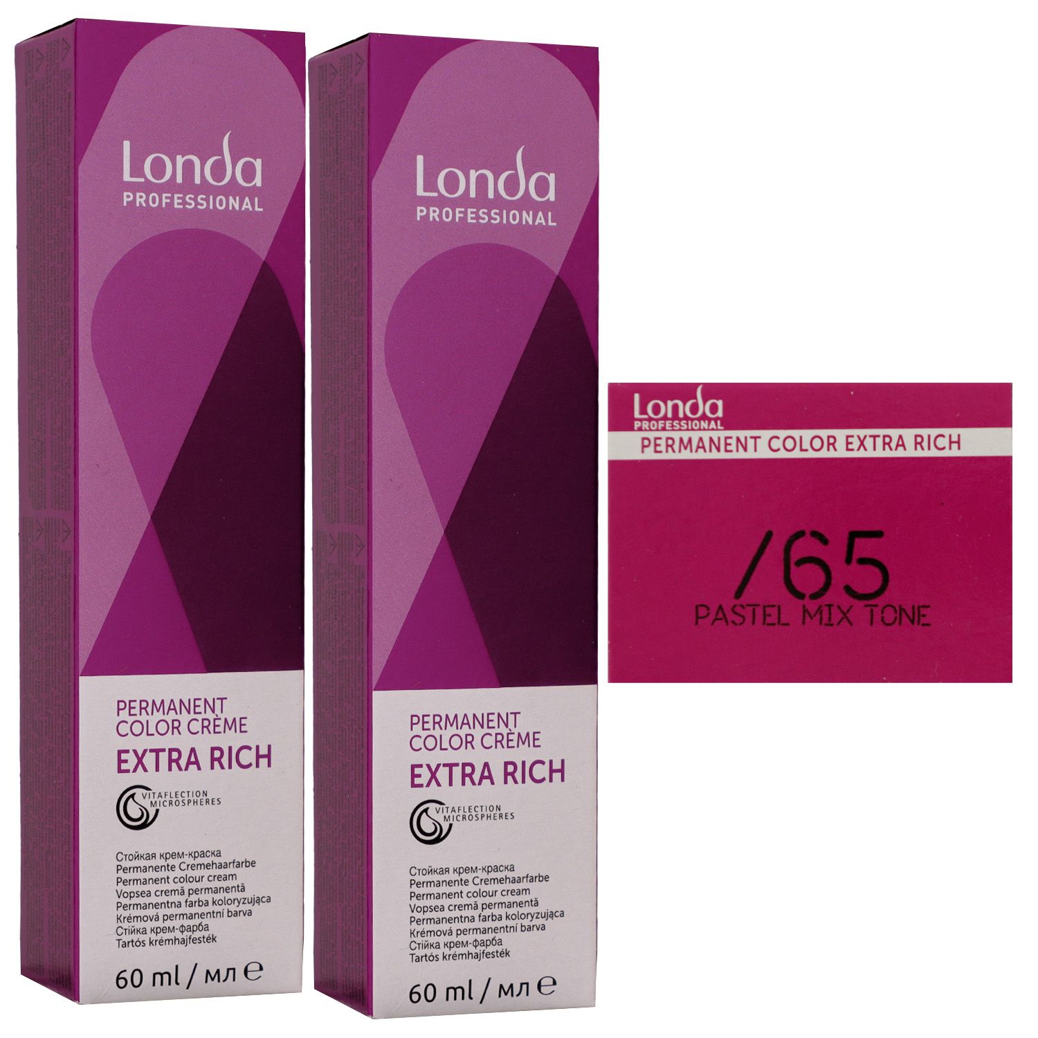 Londa Professional permanente Cremehaarfarbe Extra Rich 2 x 60 ml /65 mixton pastel violett rot Set
