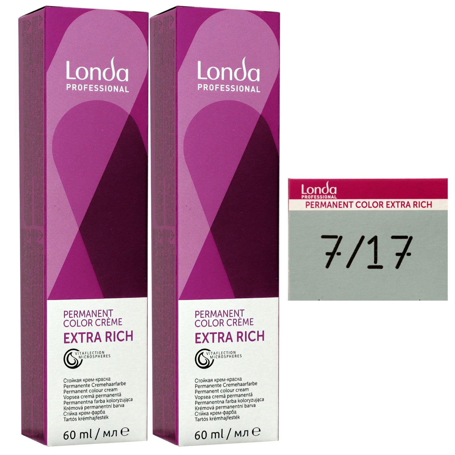 Londa Professional permanente Cremehaarfarbe Extra Rich 2 x 60 ml 7/17 mittelblond asch braun Set