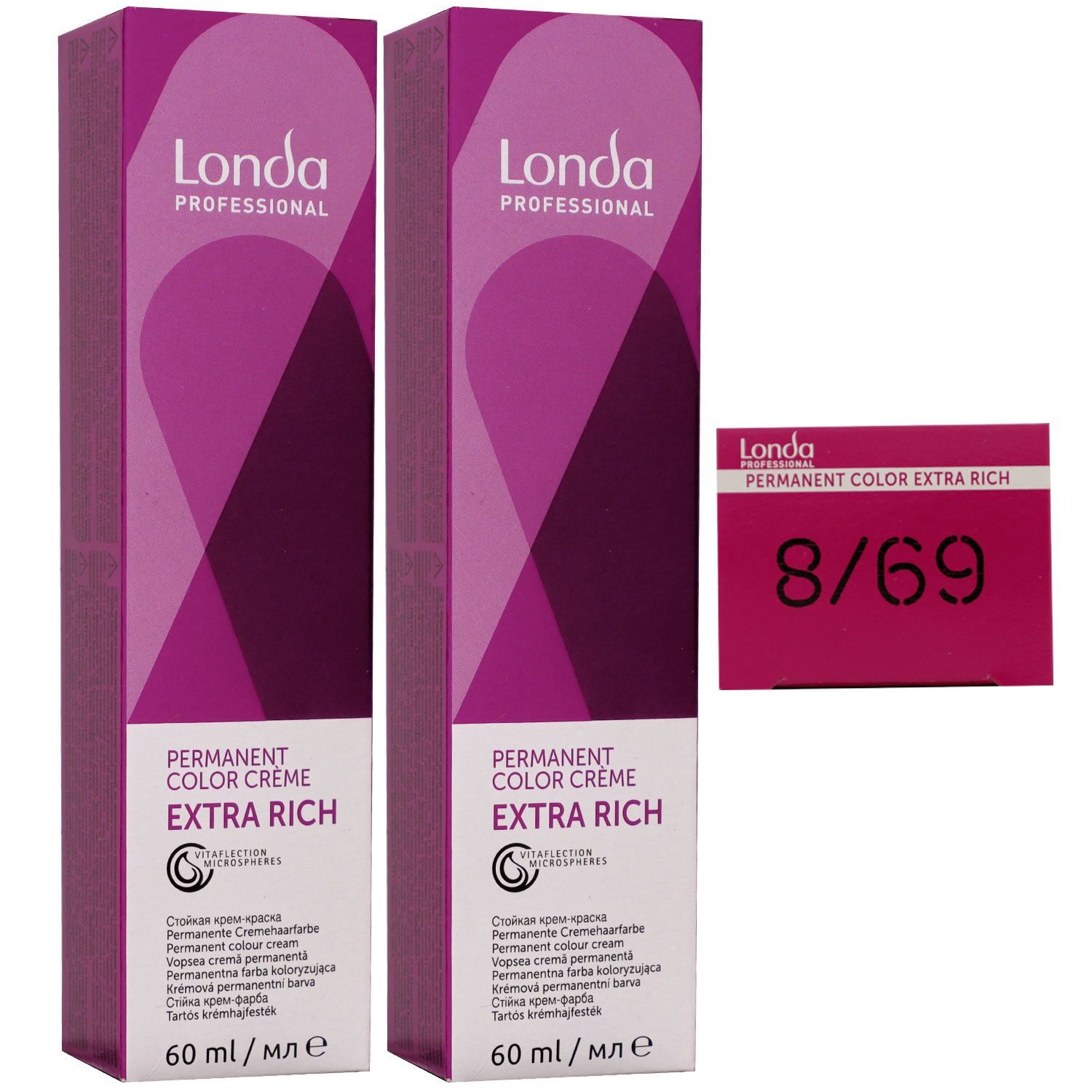 Londa Professional permanente Cremehaarfarbe Extra Rich 2 x 60 ml 8/69 hellblond violett cendre Set