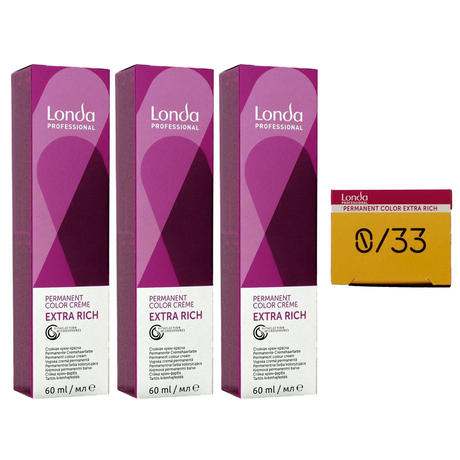 Londa Professional permanente Cremehaarfarbe Extra Rich 3 x 60 ml 0/33 mixton gold intensiv Set
