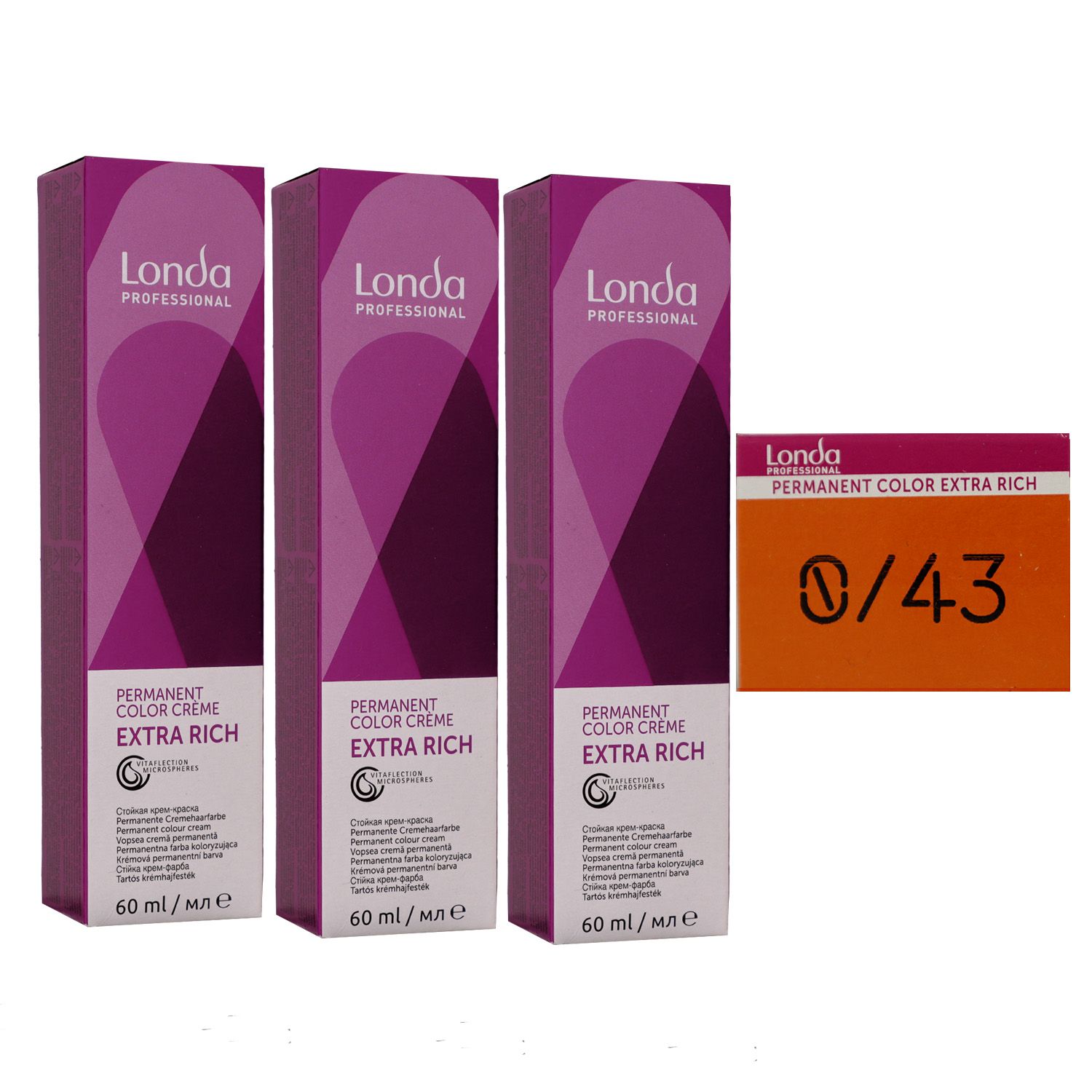 Londa Professional permanente Cremehaarfarbe Extra Rich 3 x 60 ml 0/43 mixton kupfer gold Set