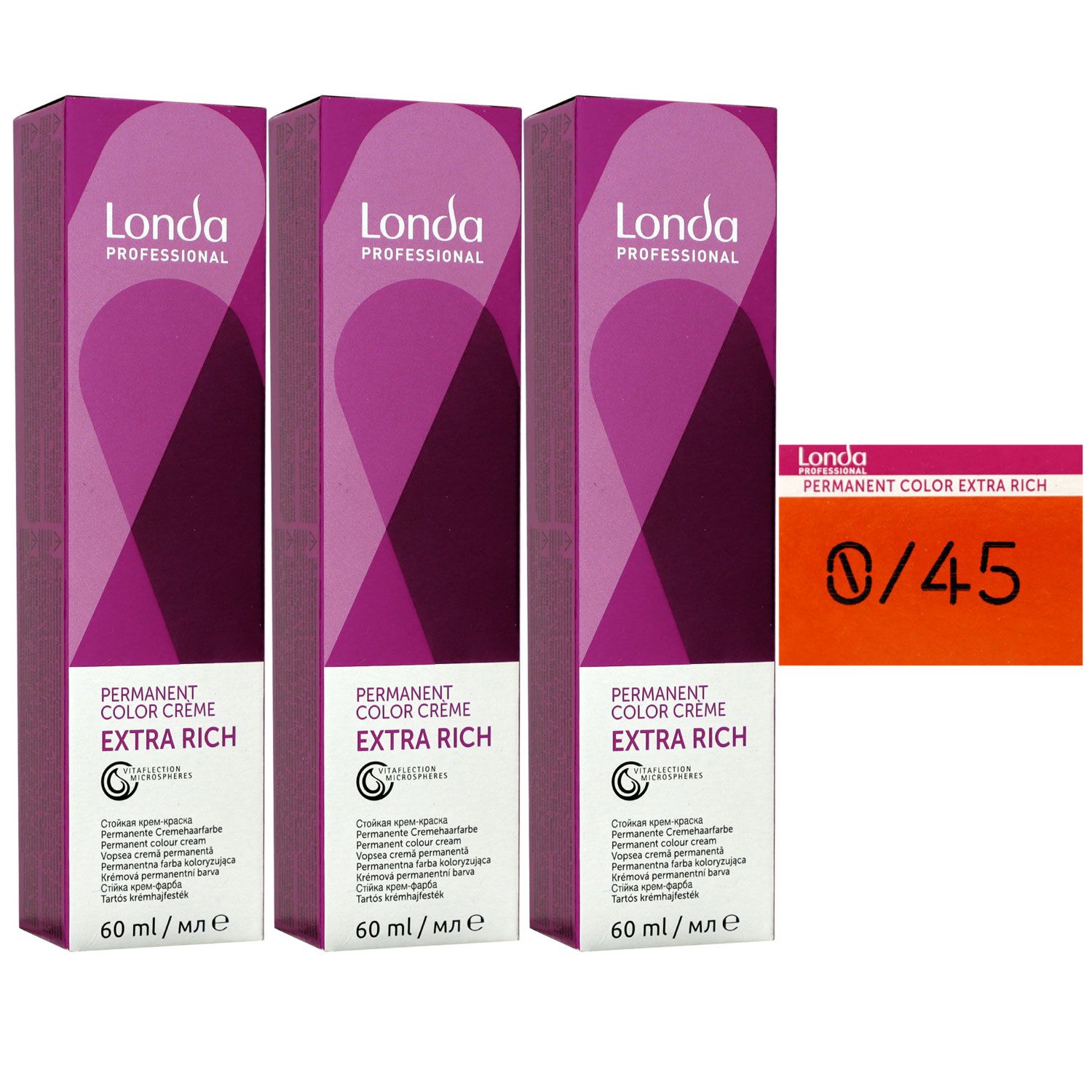 Londa Professional permanente Cremehaarfarbe Extra Rich 3 x 60 ml 0/45 mixton kupfer rot Set