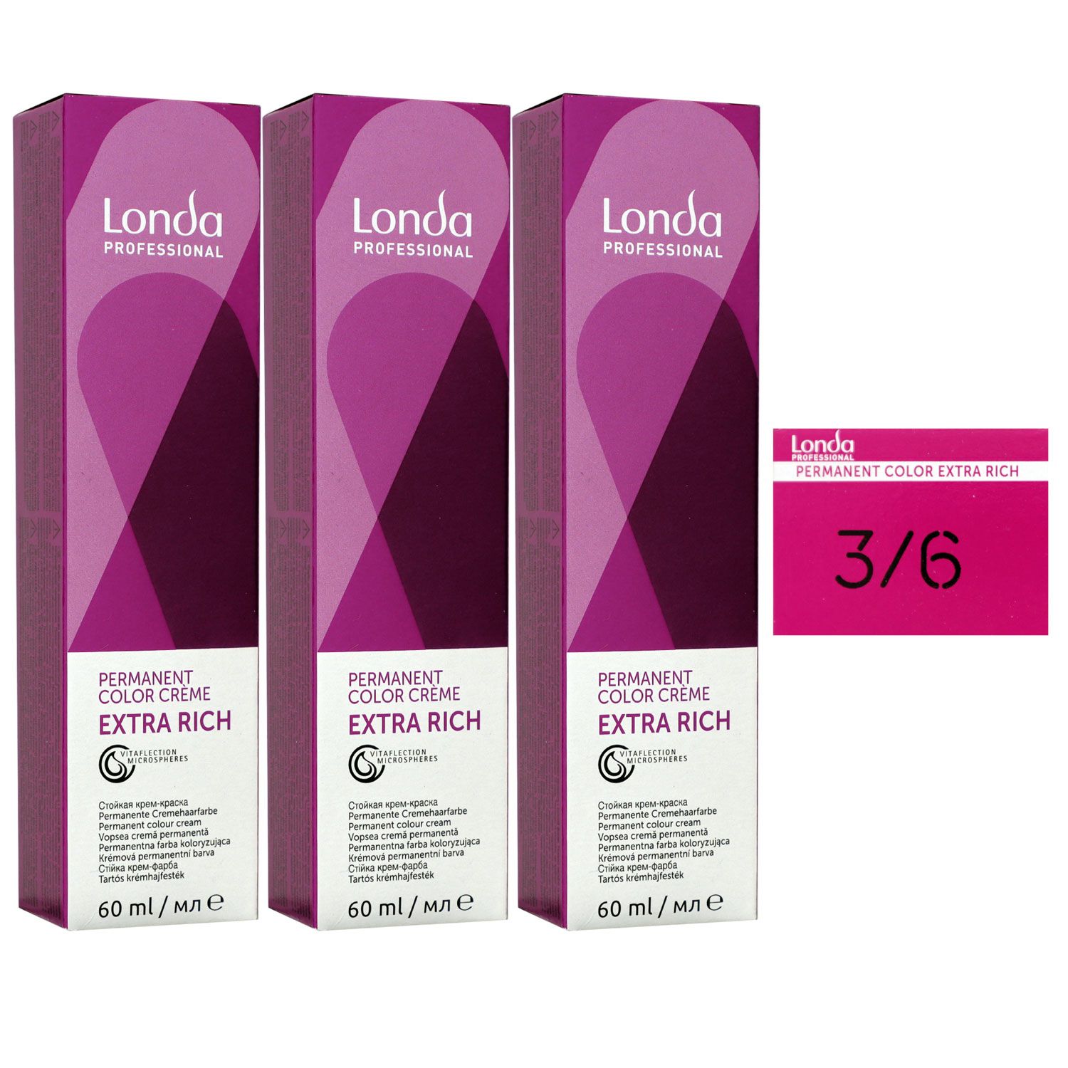 Londa Professional permanente Cremehaarfarbe Extra Rich 3 x 60 ml 3/6 dunkelbraun violett Set