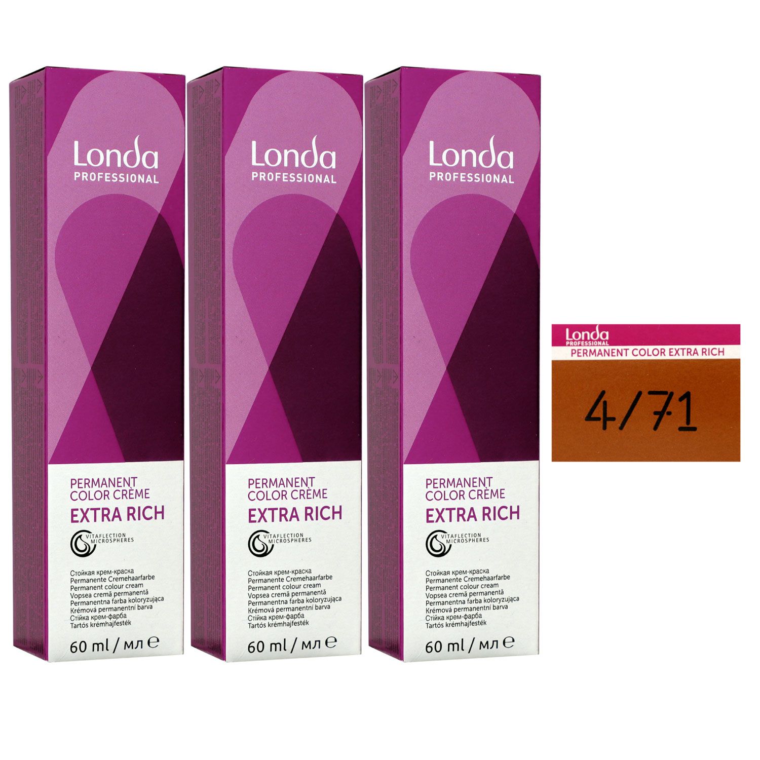 Londa Professional permanente Cremehaarfarbe Extra Rich 3 x 60 ml 4/71 mittelbraun braun asch Set