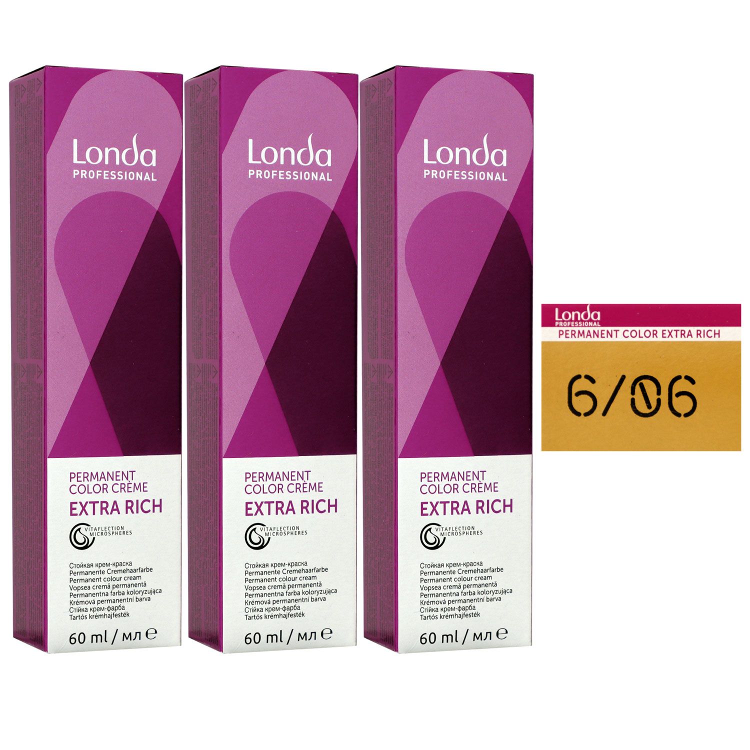 Londa Professional permanente Cremehaarfarbe Extra Rich 3 x 60 ml 6/06 dunkelblond natur violett Set