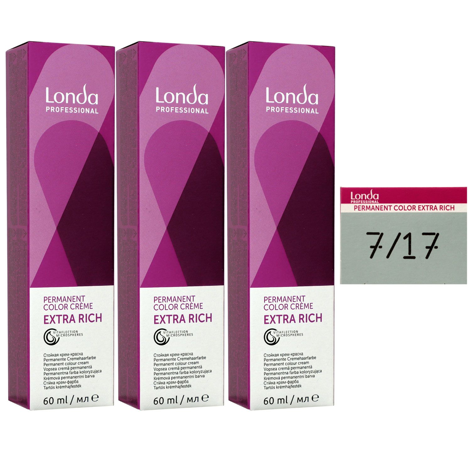 Londa Professional permanente Cremehaarfarbe Extra Rich 3 x 60 ml 7/17 mittelblond asch braun Set