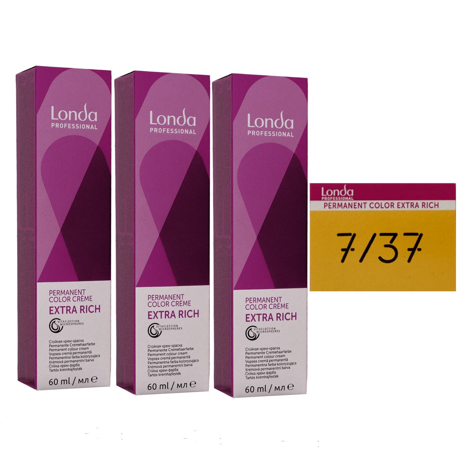 Londa Professional permanente Cremehaarfarbe Extra Rich 3 x 60 ml 7/37 mittelblond gold braun Set