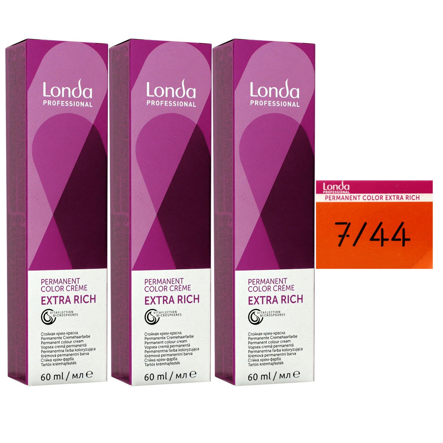 Londa Professional permanente Cremehaarfarbe Extra Rich 3 x 60 ml 7/44 mittelblond kupfer intensiv