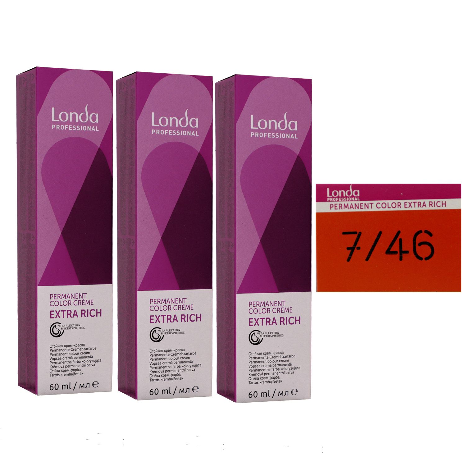 Londa Professional permanente Cremehaarfarbe Extra Rich 3 x 60 ml 7/46 mittelblond kupfer violett