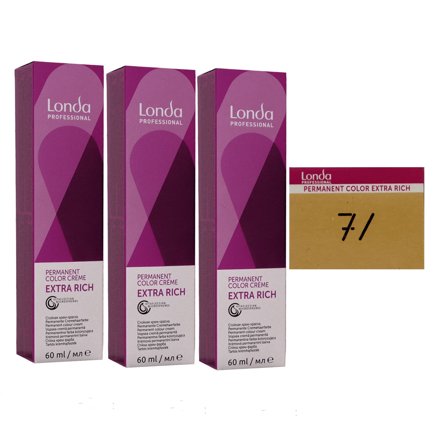 Londa Professional permanente Cremehaarfarbe Extra Rich 3 x 60 ml 7/ mittelblond natur warm Set