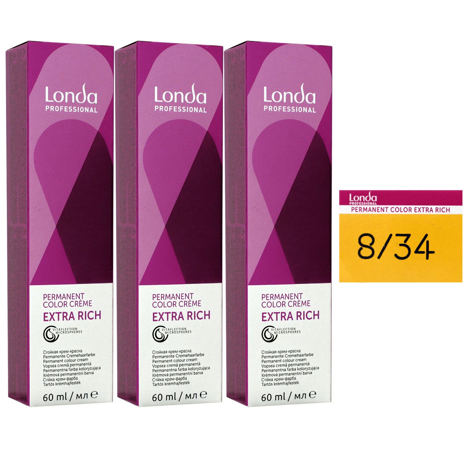 Londa Professional permanente Cremehaarfarbe Extra Rich 3 x 60 ml 8/34 hellblond gold kupfer Set