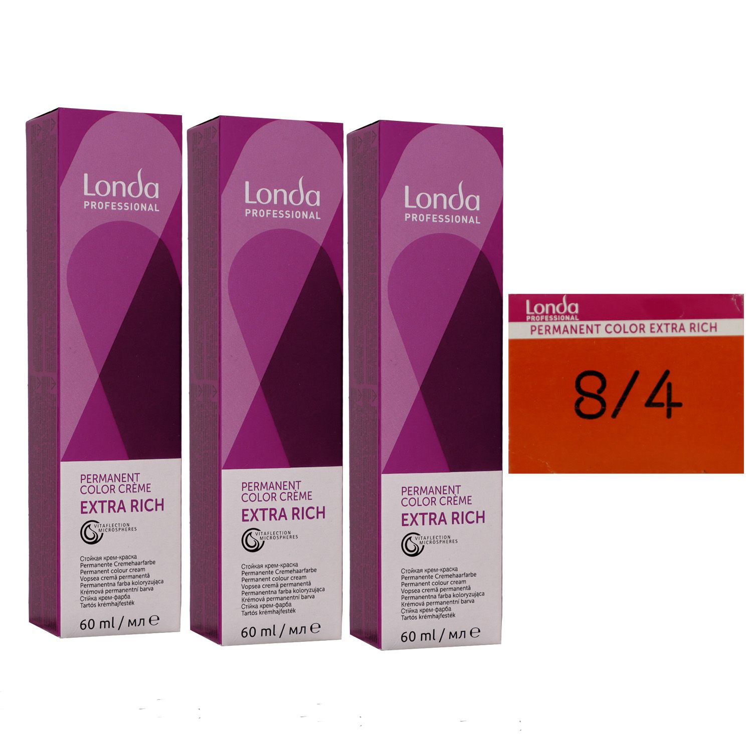 Londa Professional permanente Cremehaarfarbe Extra Rich 3 x 60 ml 8/4 hellblond kupfer Set