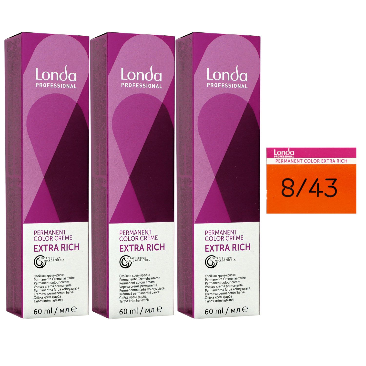 Londa Professional permanente Cremehaarfarbe Extra Rich 3 x 60 ml 8/43 hellblond kupfer gold Set