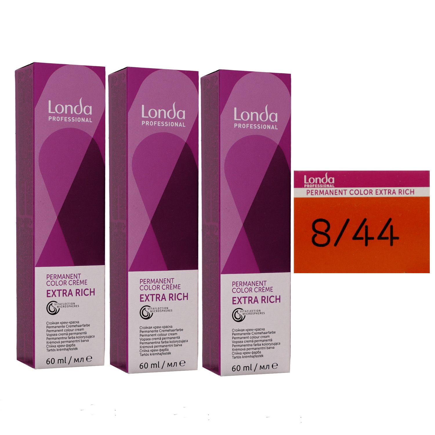 Londa Professional permanente Cremehaarfarbe Extra Rich 3 x 60 ml 8/44 hellblond kupfer intensiv Set