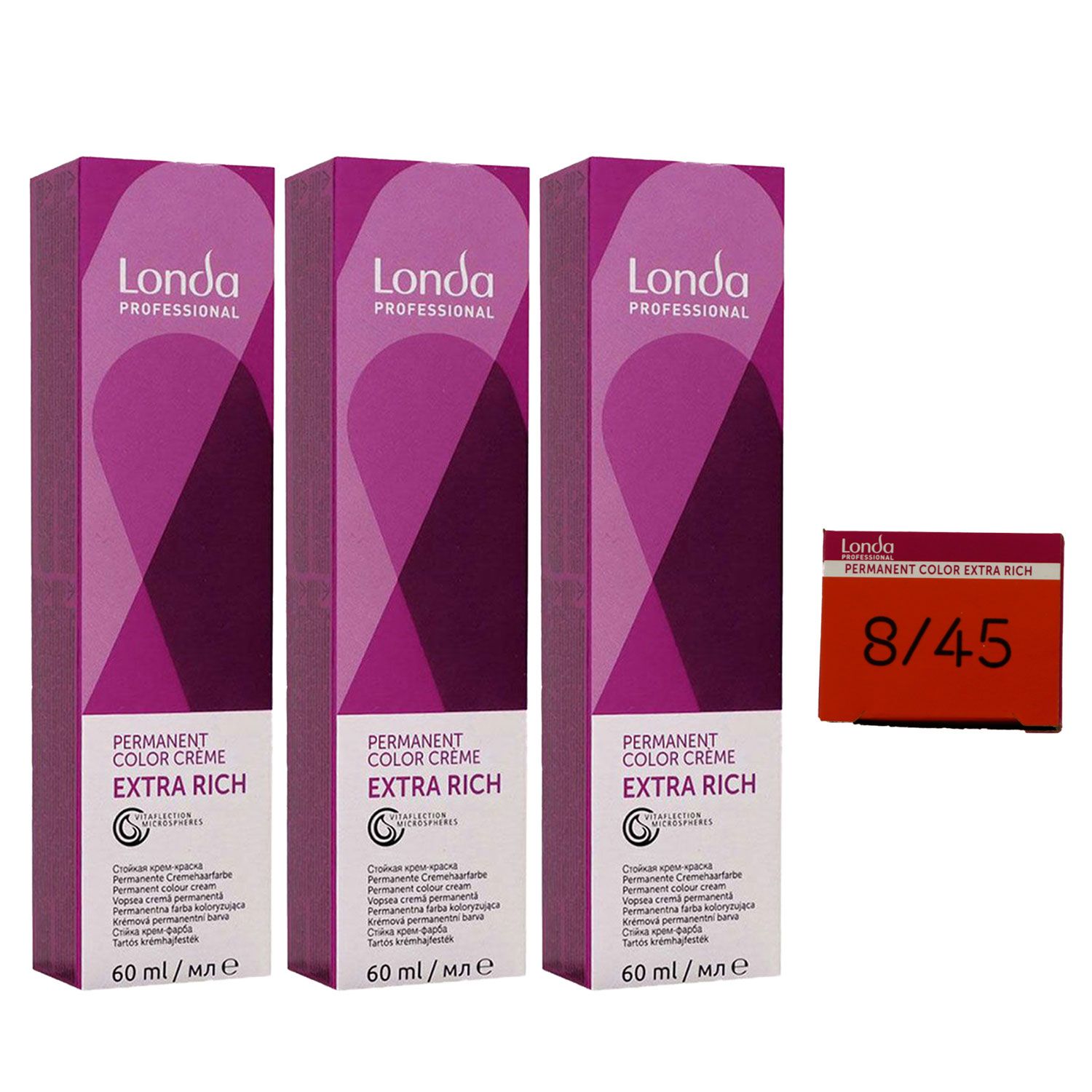Londa Professional permanente Cremehaarfarbe Extra Rich 3 x 60 ml 8/45 hellblond kupfer rot Set
