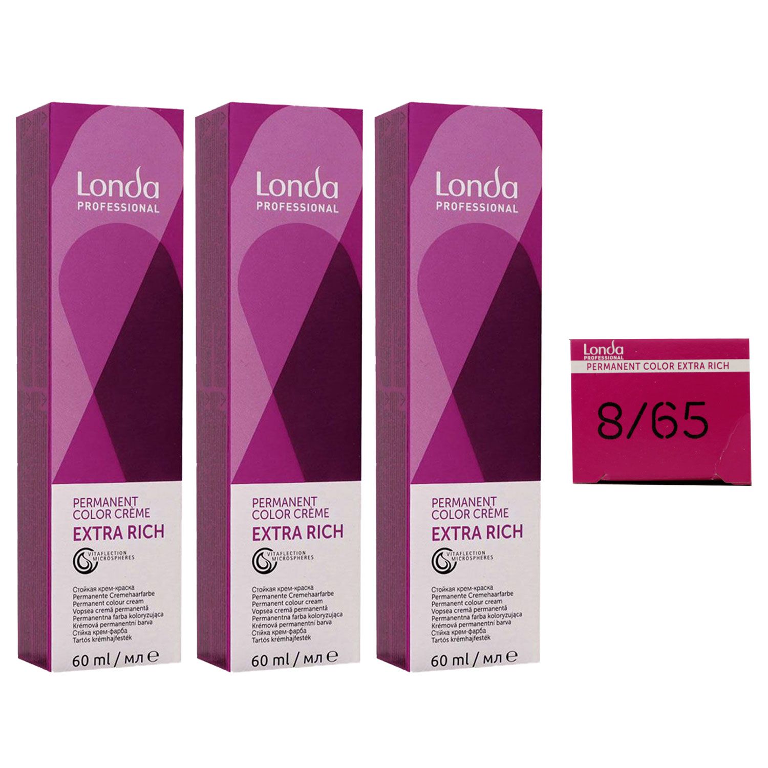 Londa Professional permanente Cremehaarfarbe Extra Rich 3 x 60 ml 8/65 hellblond violett rot Set
