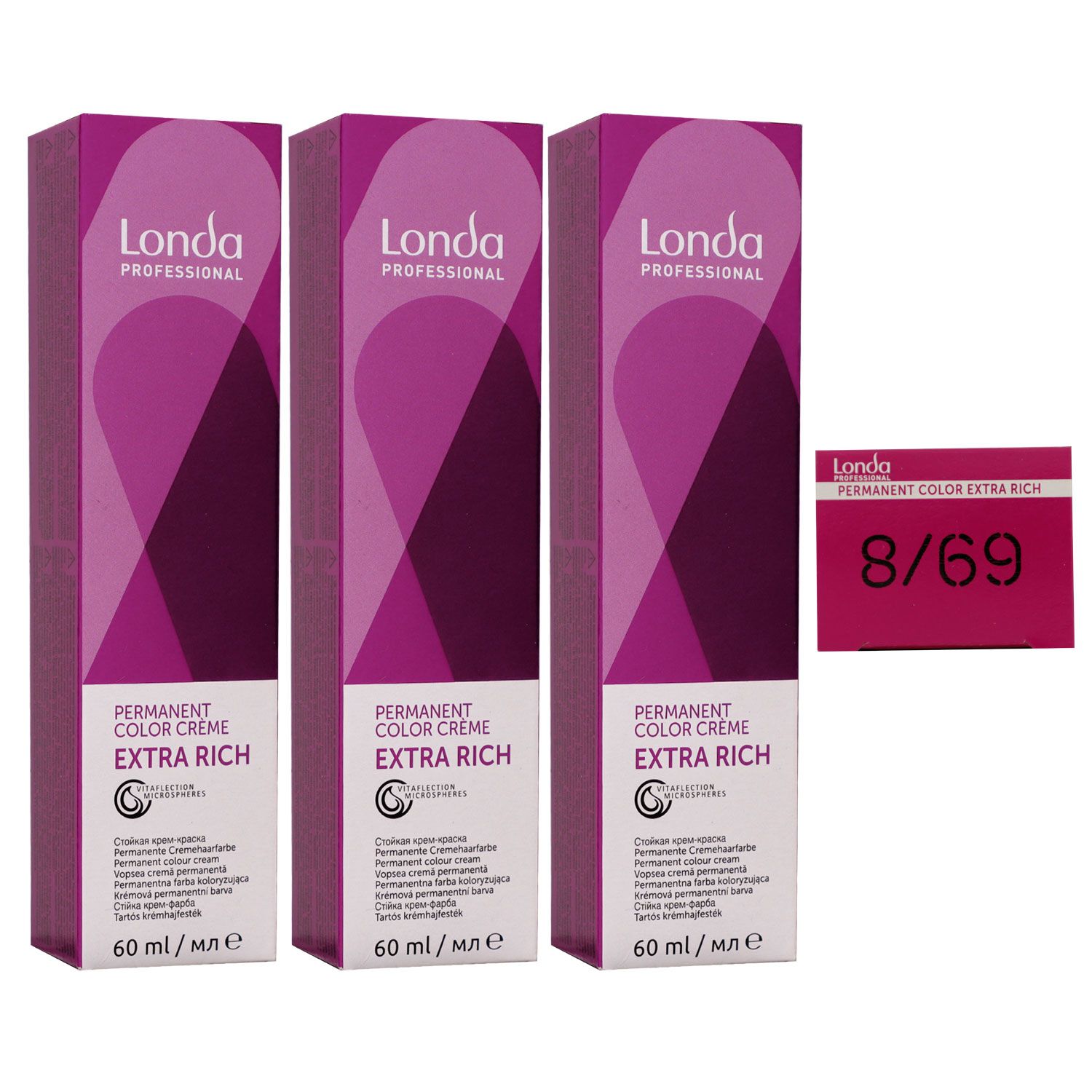 Londa Professional permanente Cremehaarfarbe Extra Rich 3 x 60 ml 8/69 hellblond violett cendre Set