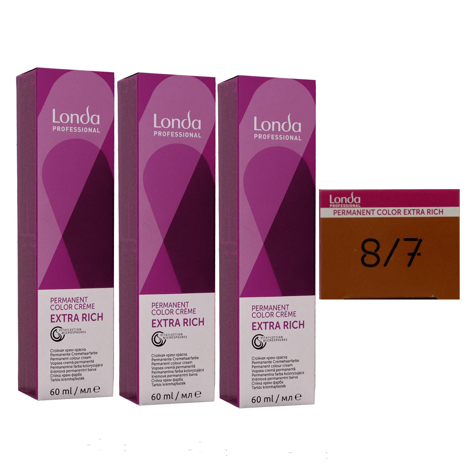 Londa Professional permanente Cremehaarfarbe Extra Rich 3 x 60 ml 8/7 hellblond braun Set