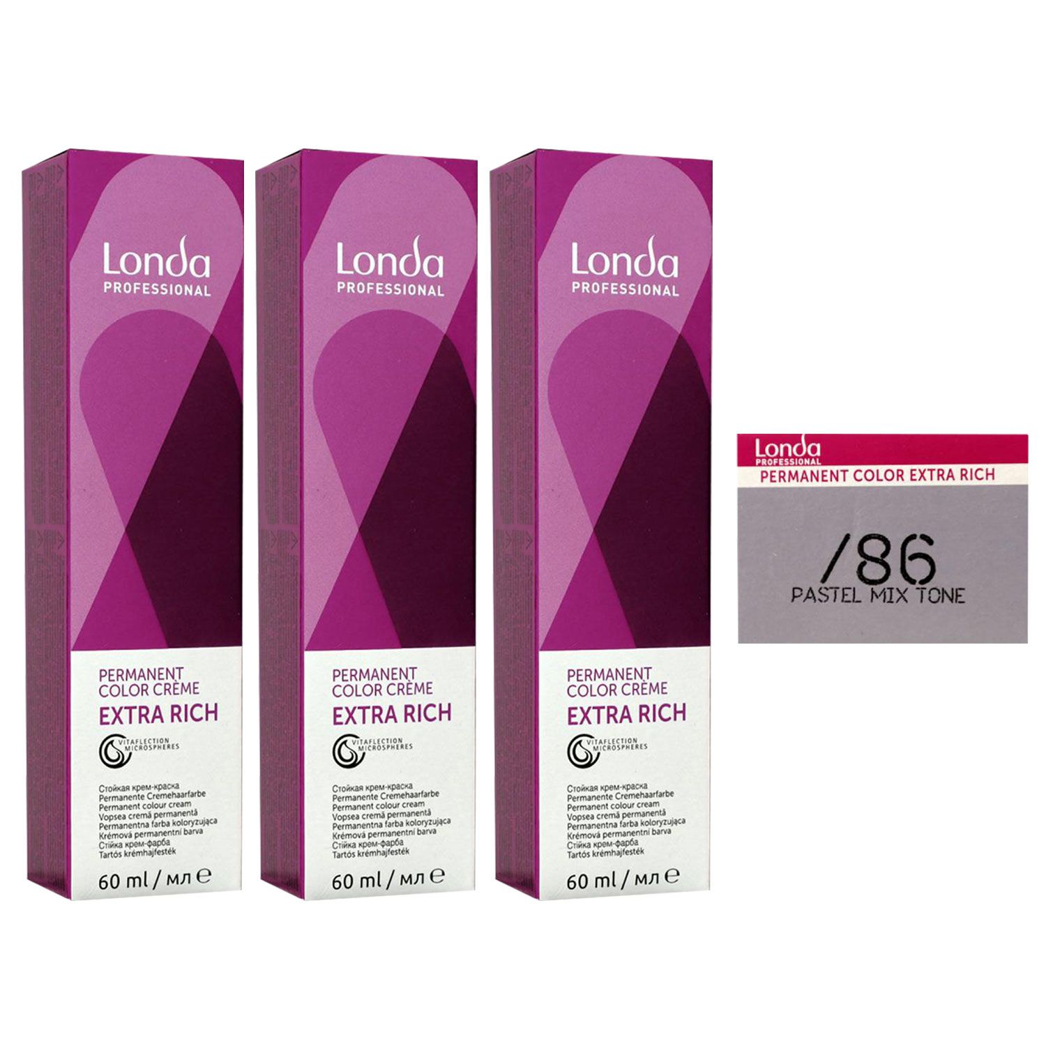 Londa Professional permanente Cremehaarfarbe Extra Rich 3 x 60 ml /86 mixton pastel perl violett Set