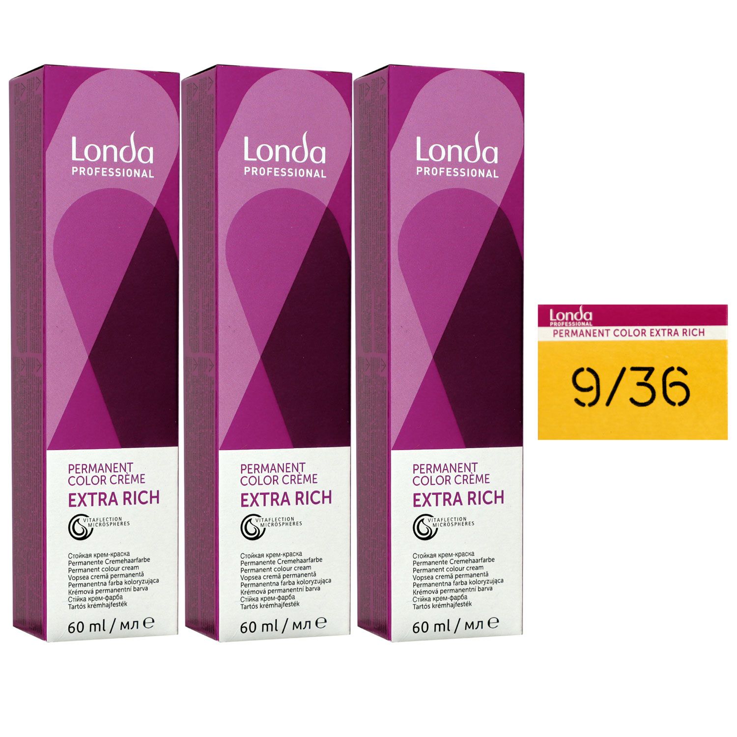 Londa Professional permanente Cremehaarfarbe Extra Rich 3 x 60 ml 9/36 lichtblond gold violett Set