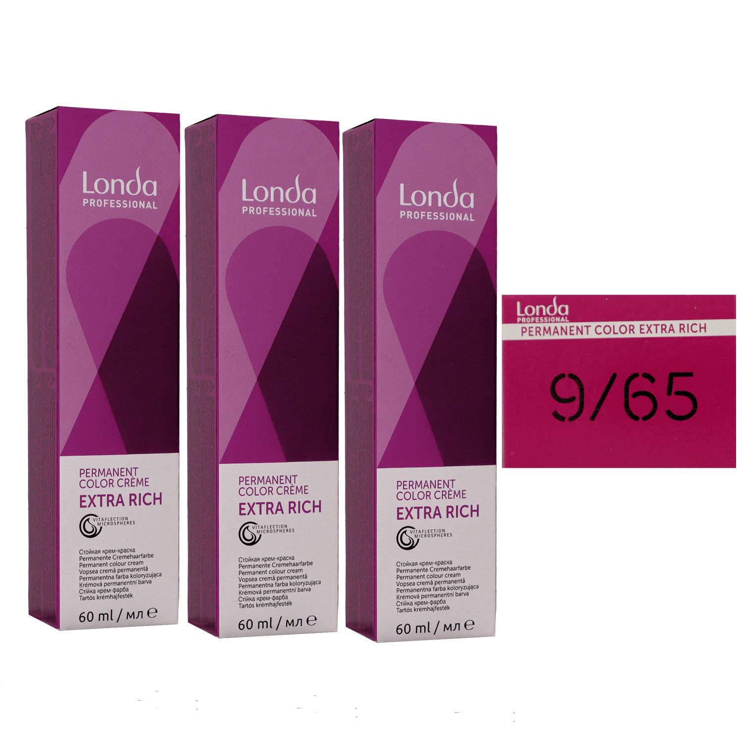 Londa Professional permanente Cremehaarfarbe Extra Rich 3 x 60 ml 9/65 lichtblond violett rot Set