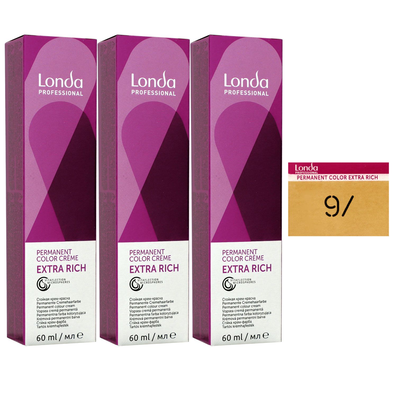Londa Professional permanente Cremehaarfarbe Extra Rich 3 x 60 ml 9/ lichtblond natur warm Set