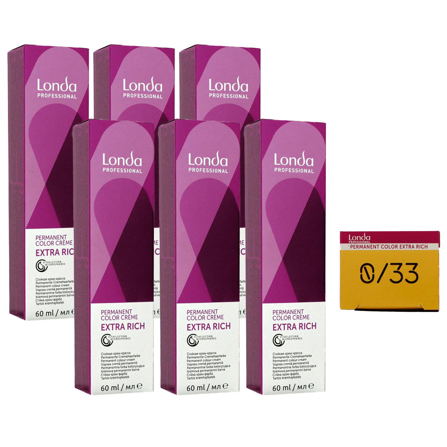 Londa Professional permanente Cremehaarfarbe Extra Rich 6 x 60 ml 0/33 mixton gold intensiv Set