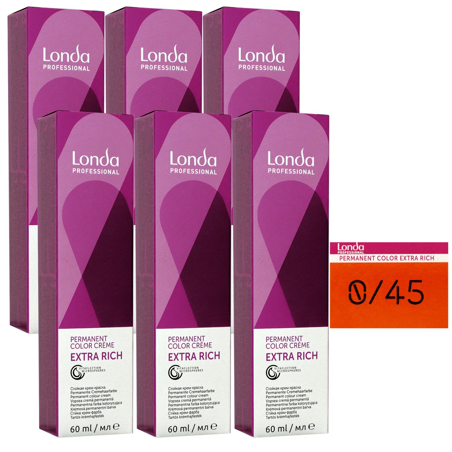 Londa Professional permanente Cremehaarfarbe Extra Rich 6 x 60 ml 0/45 mixton kupfer rot Set