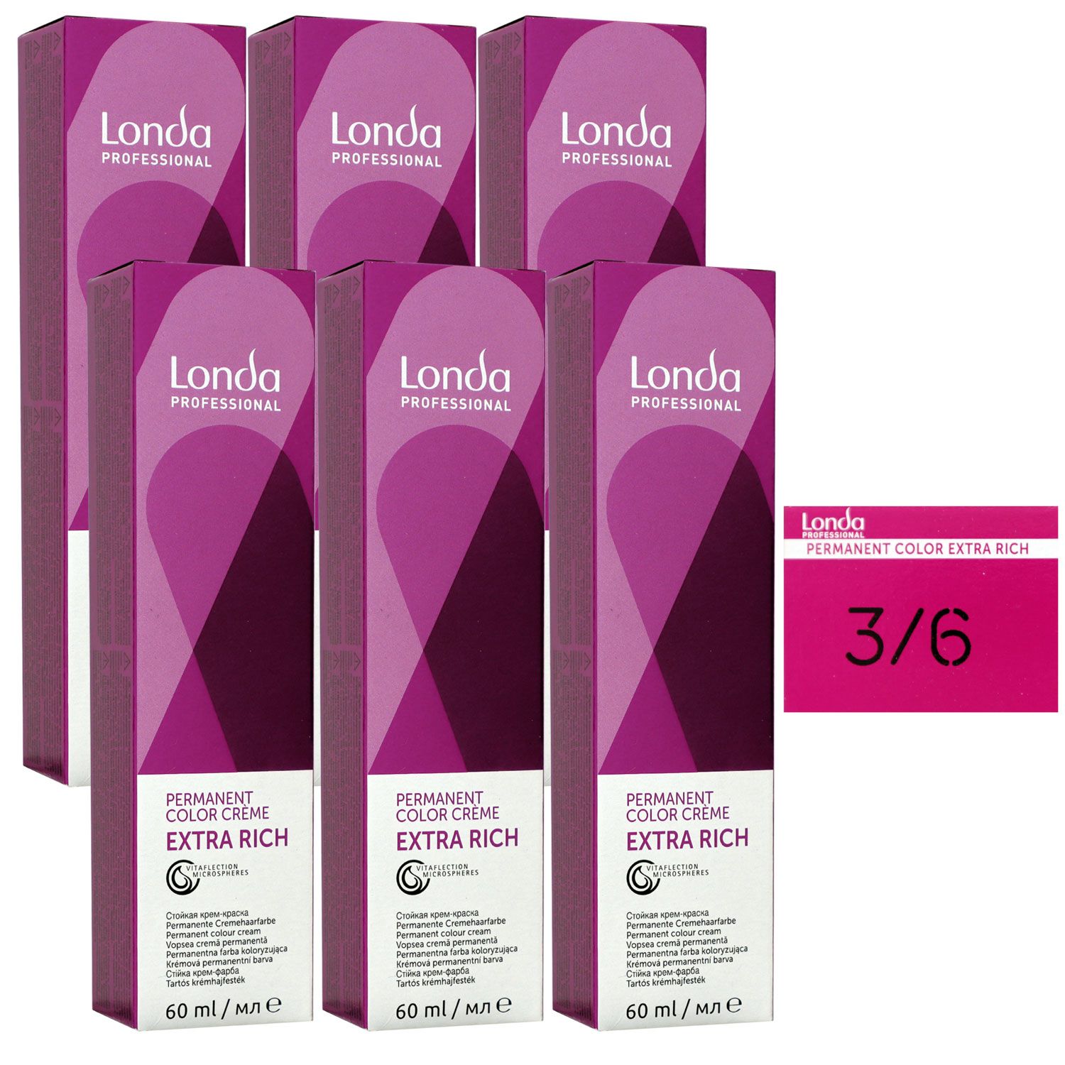 Londa Professional permanente Cremehaarfarbe Extra Rich 6 x 60 ml 3/6 dunkelbraun violett Set