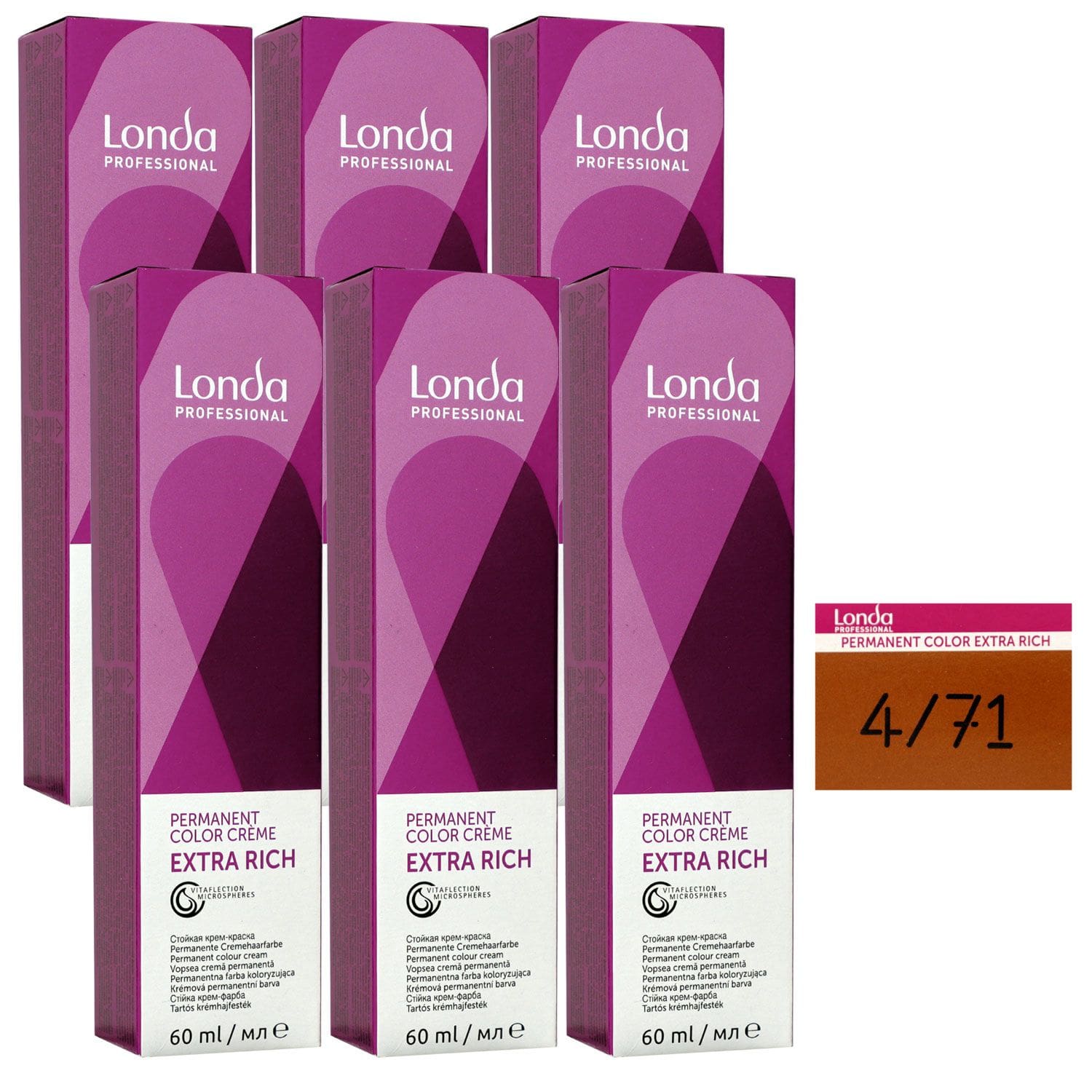 Londa Professional permanente Cremehaarfarbe Extra Rich 6 x 60 ml 4/71 mittelbraun braun asch Set