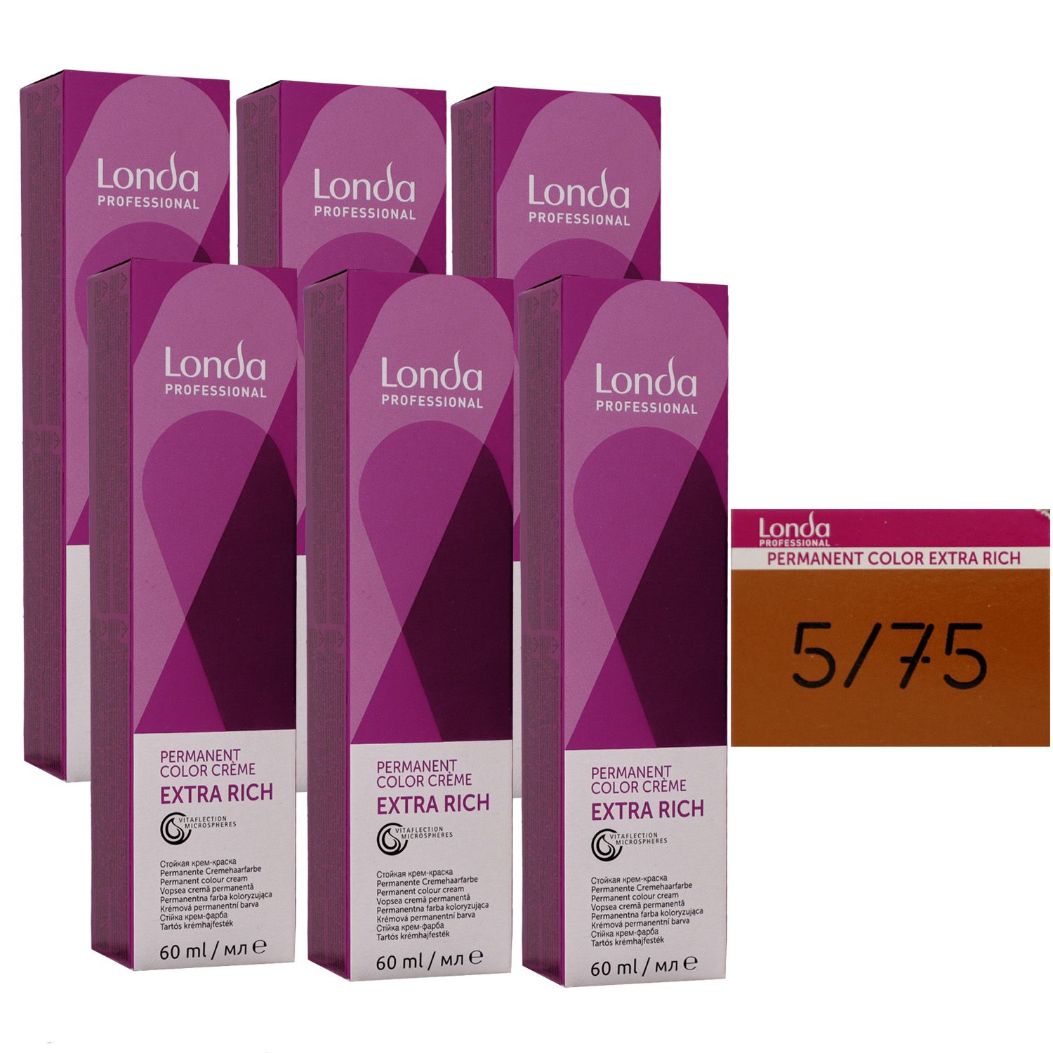 Londa Professional permanente Cremehaarfarbe Extra Rich 6 x 60 ml 5/75 hellbraun braun rot Set