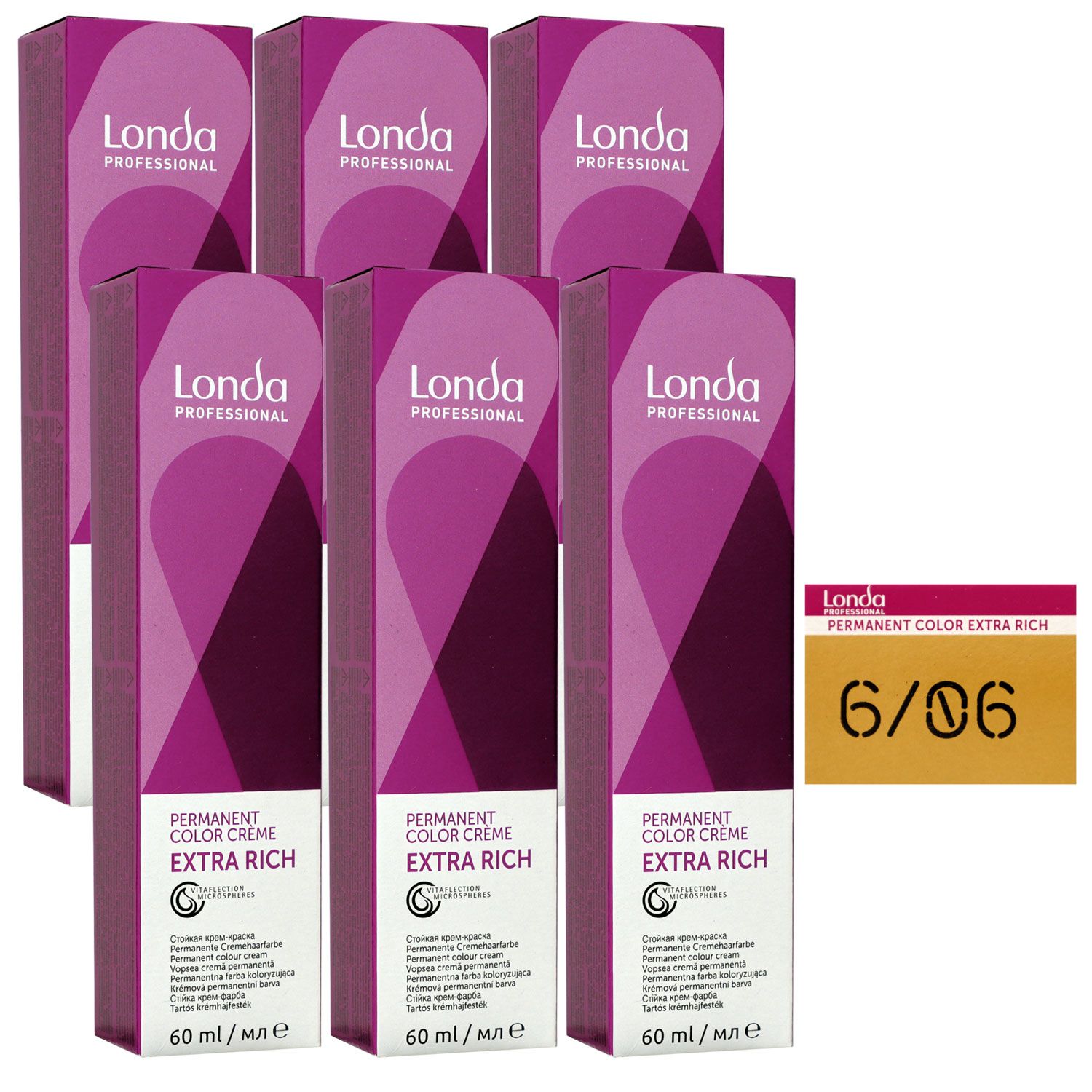 Londa Professional permanente Cremehaarfarbe Extra Rich 6 x 60 ml 6/06 dunkelblond natur violett Set