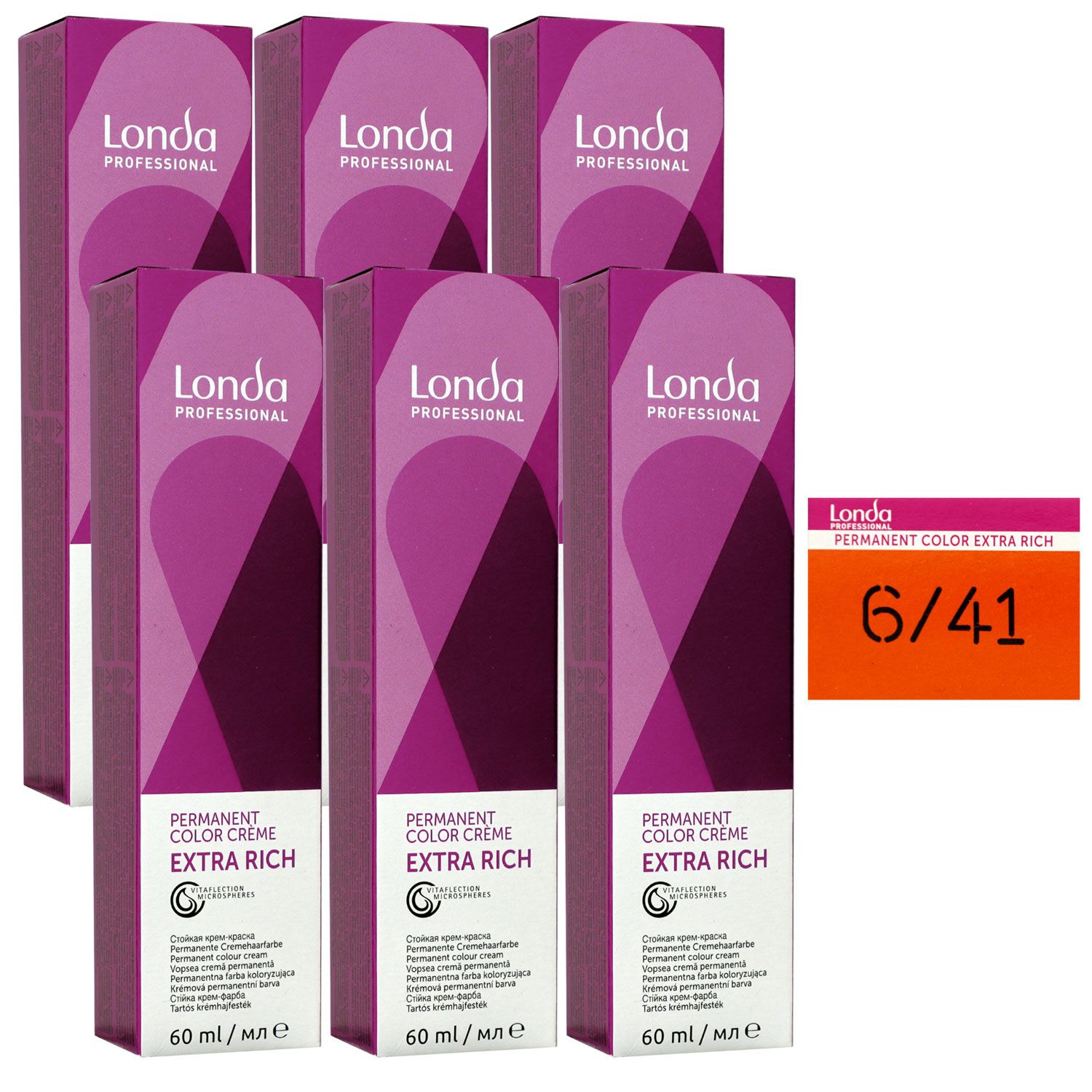 Londa Professional permanente Cremehaarfarbe Extra Rich 6 x 60 ml 6/41 dunkelblond rot asch Set