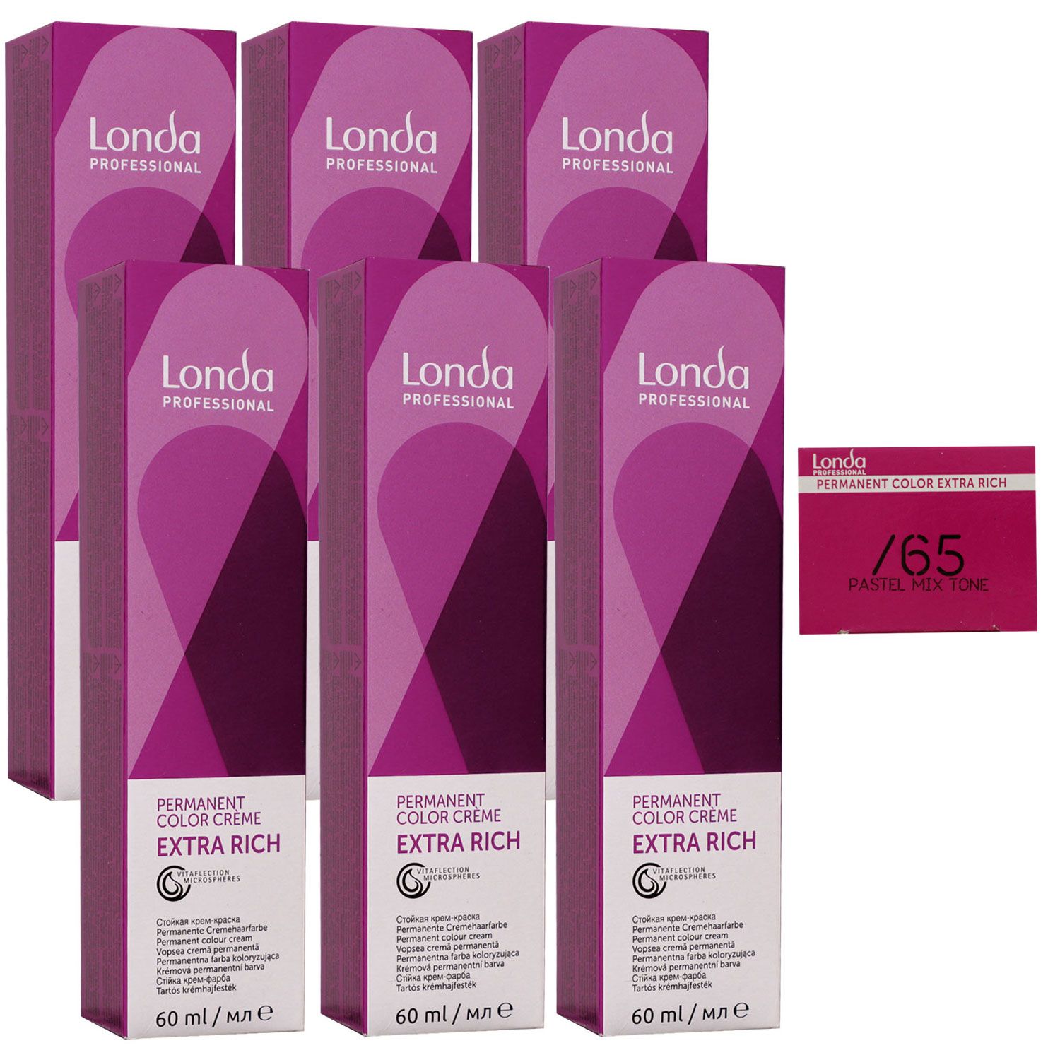 Londa Professional permanente Cremehaarfarbe Extra Rich 6 x 60 ml /65 mixton pastel violett rot Set