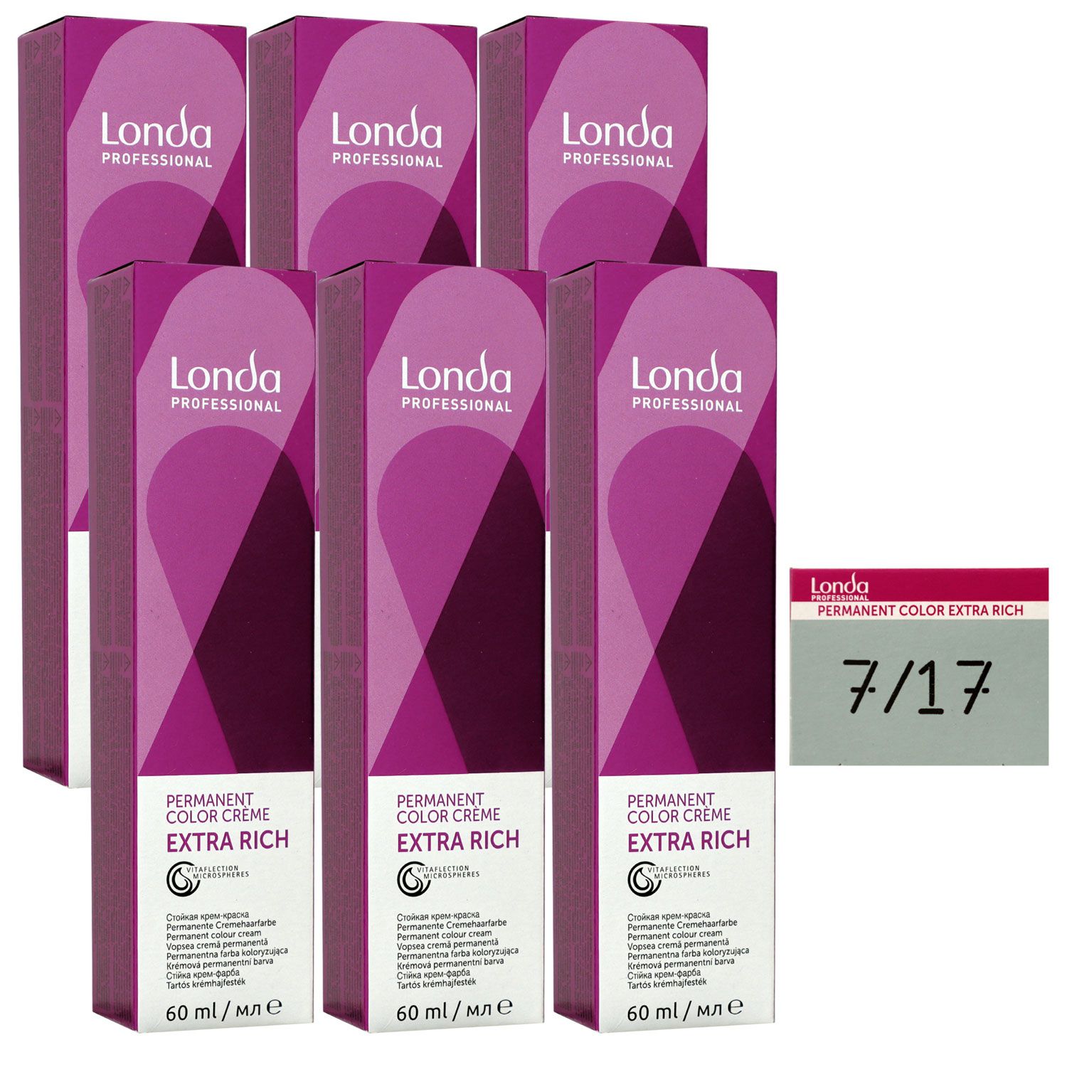 Londa Professional permanente Cremehaarfarbe Extra Rich 6 x 60 ml 7/17 mittelblond asch braun Set