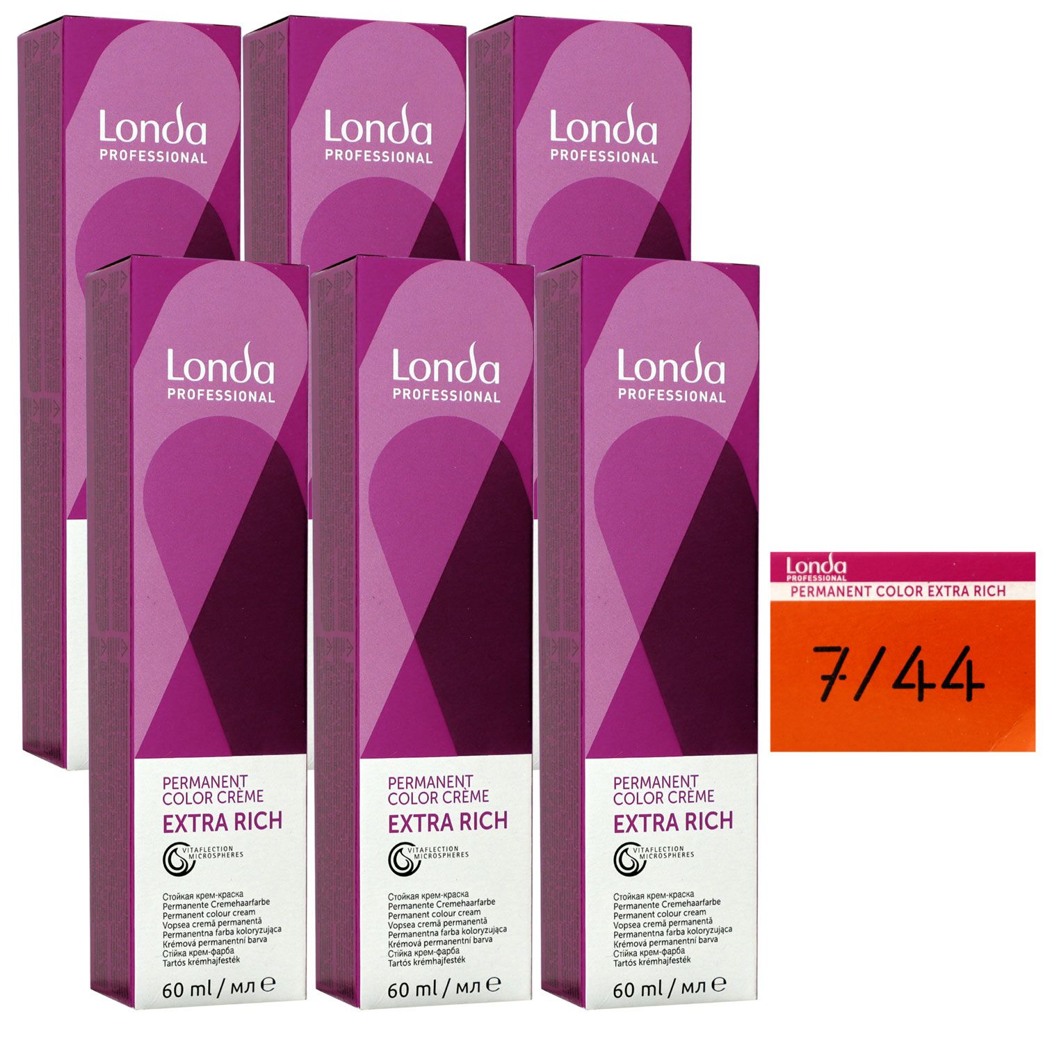 Londa Professional permanente Cremehaarfarbe Extra Rich 6 x 60 ml 7/44 mittelblond kupfer intensiv